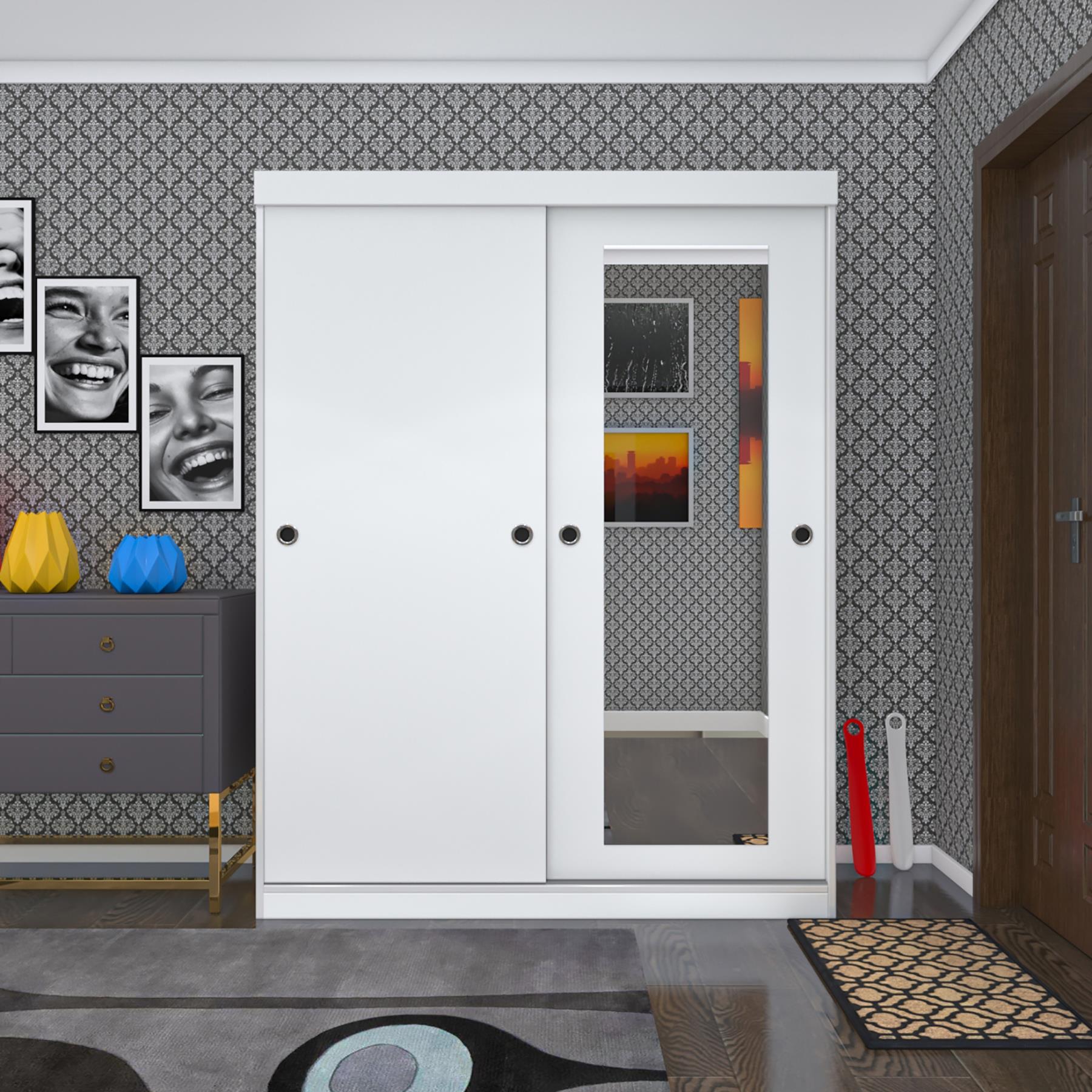 Kenzlife portmanto ayakkabılık plevne aynalı mat beyaz 180*140*50 suntalam 24 çift ayakkabı kapasitesi