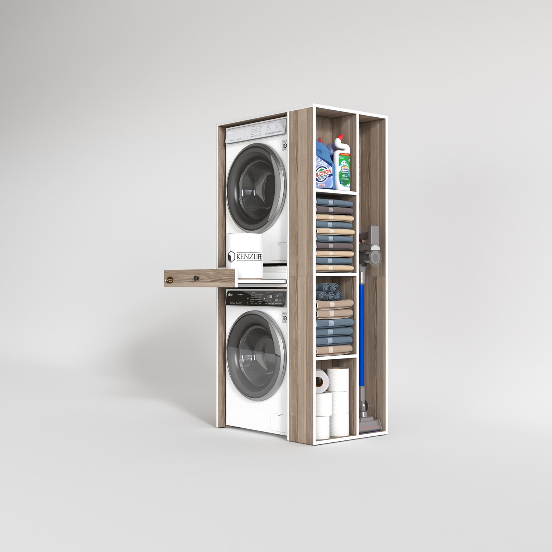 Kenzlife çamaşır-kurutma makinesi dolabı bacce sağ crd 187*090*60 çekmeceli banyo