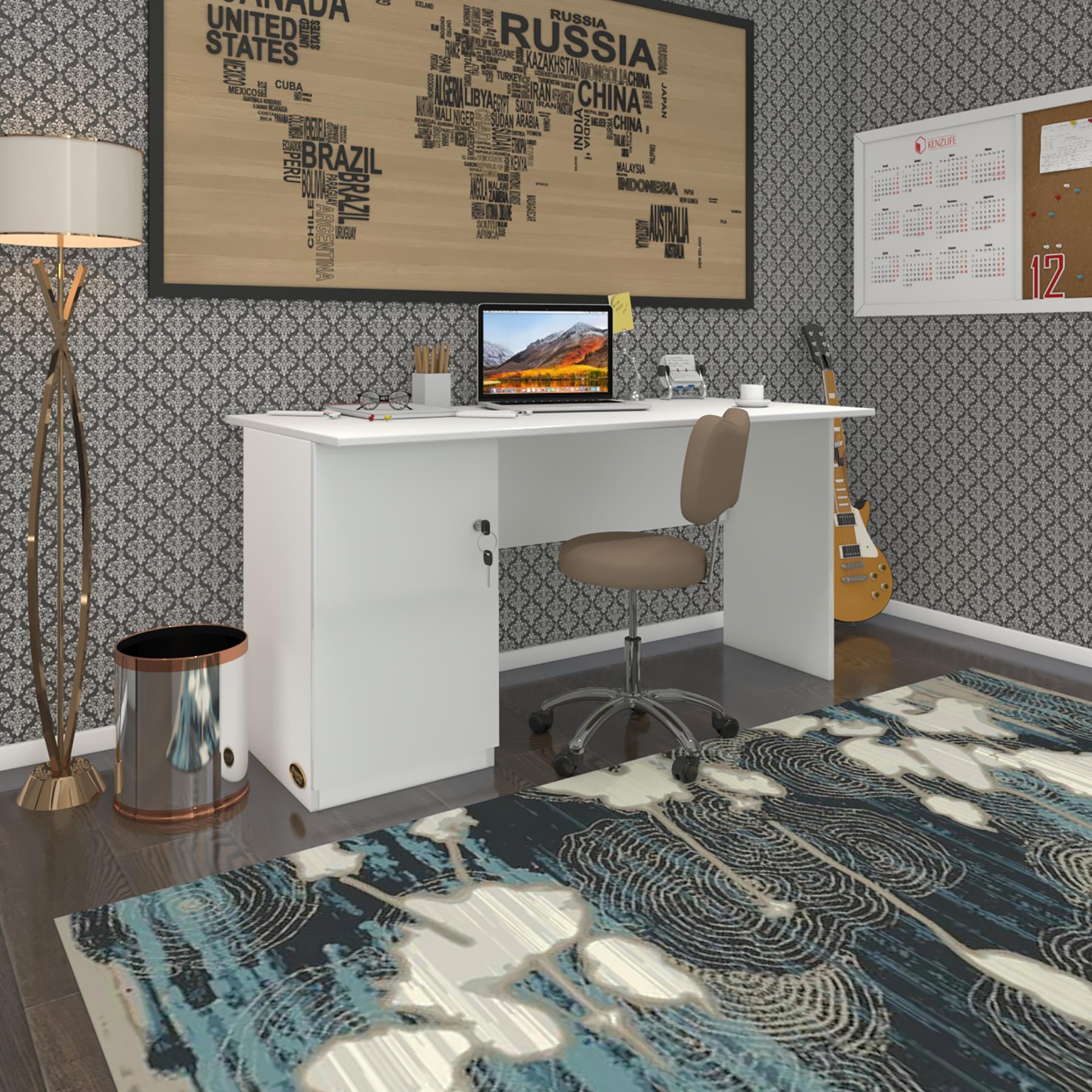 Kenzlife ofis masası kamikaze byz sol 75*130*80 kilitli kapaklı dolap şeritli bilgisayar çalışma masası