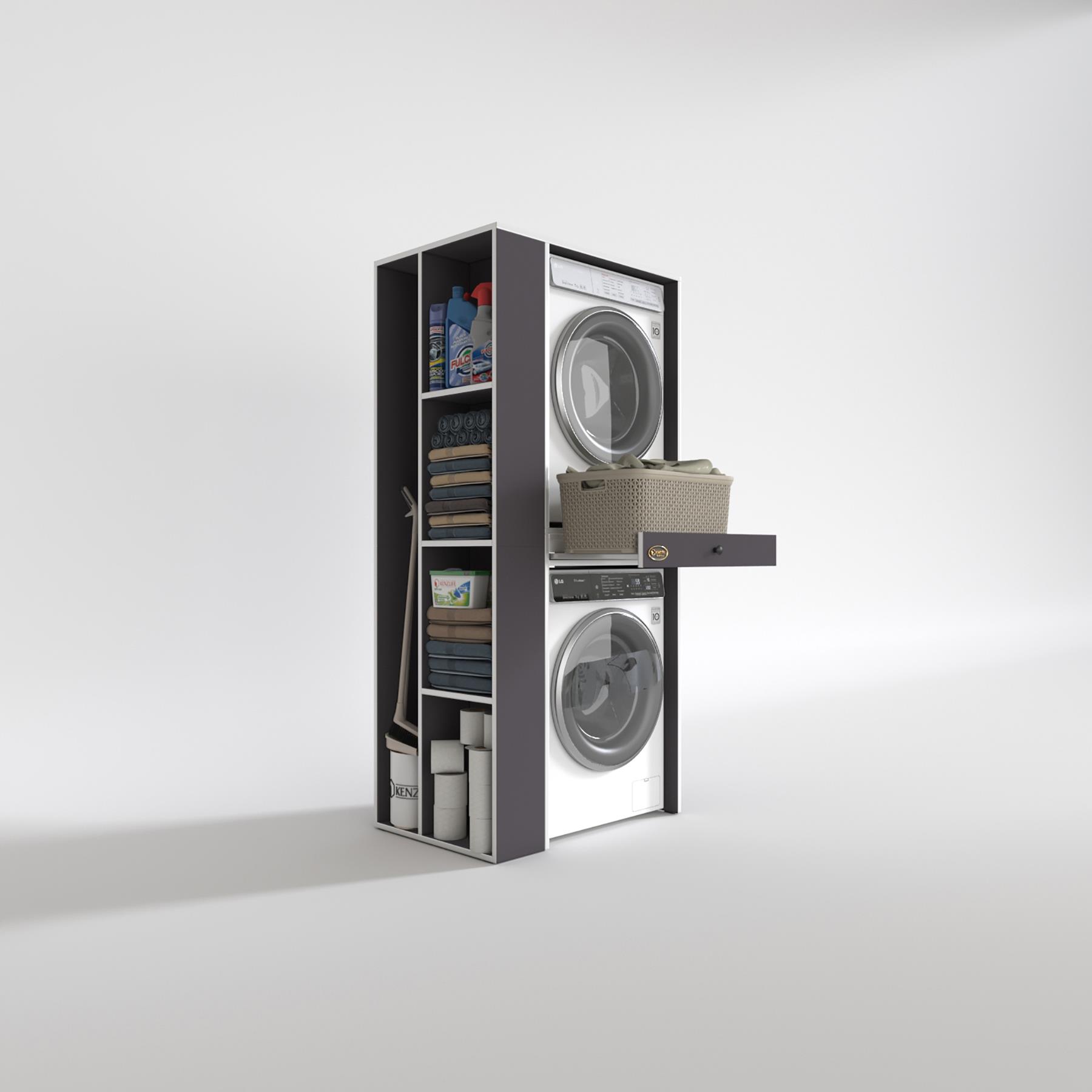 Kenzlife çamaşır-kurutma makinesi dolabı bacce sol gri 187*090*60 çekmeceli banyo