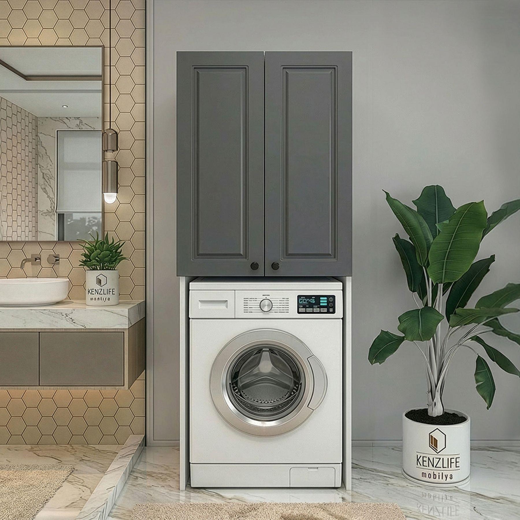 Kenzlife membran çamaşır-kurutma-bulaşık makinesi dolabı mahidevran gribyz çerçeve 180*70*60 mebran kapak MDF gövde