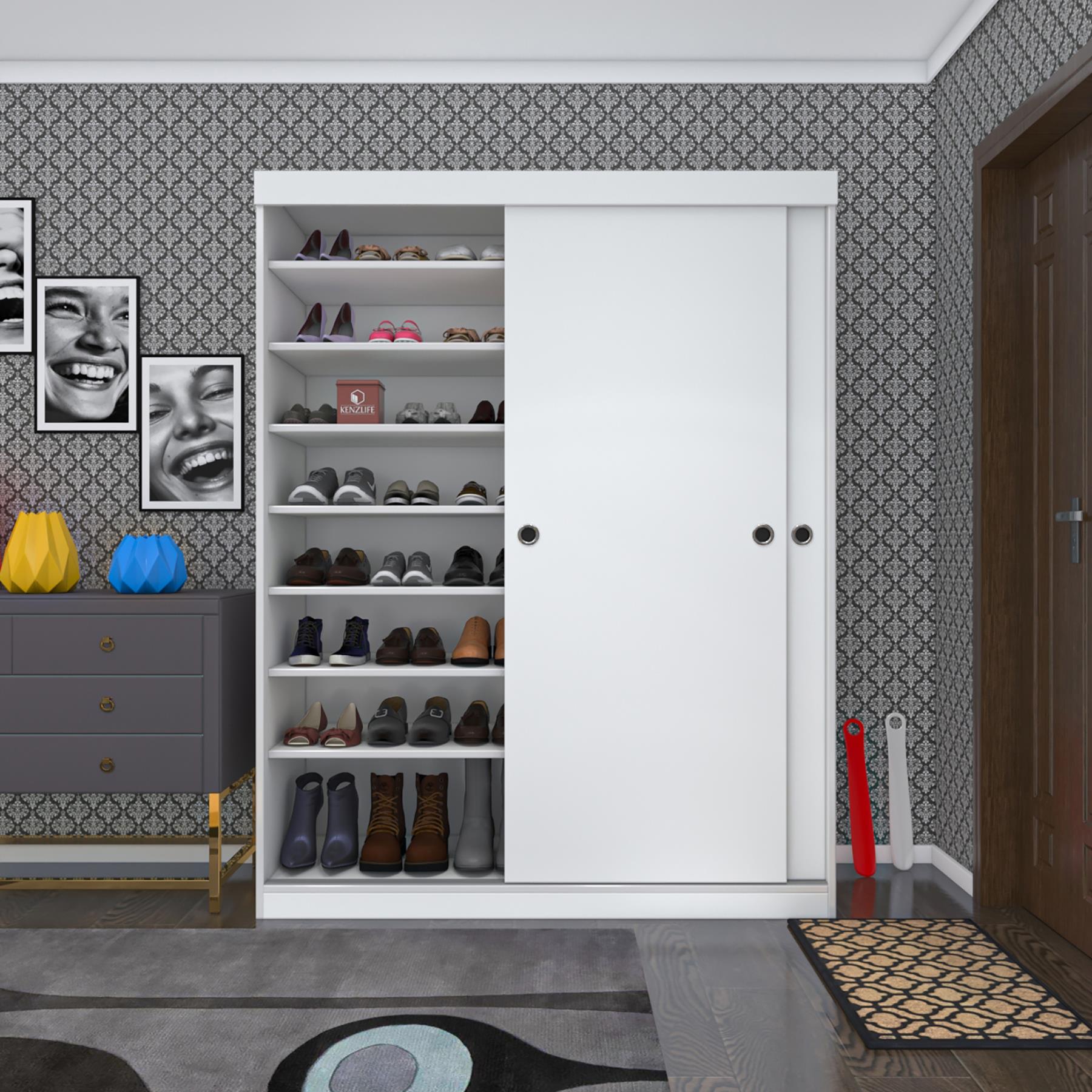 Kenzlife portmanto ayakkabılık plevne aynalı mat beyaz 180*140*50 suntalam 24 çift ayakkabı kapasitesi