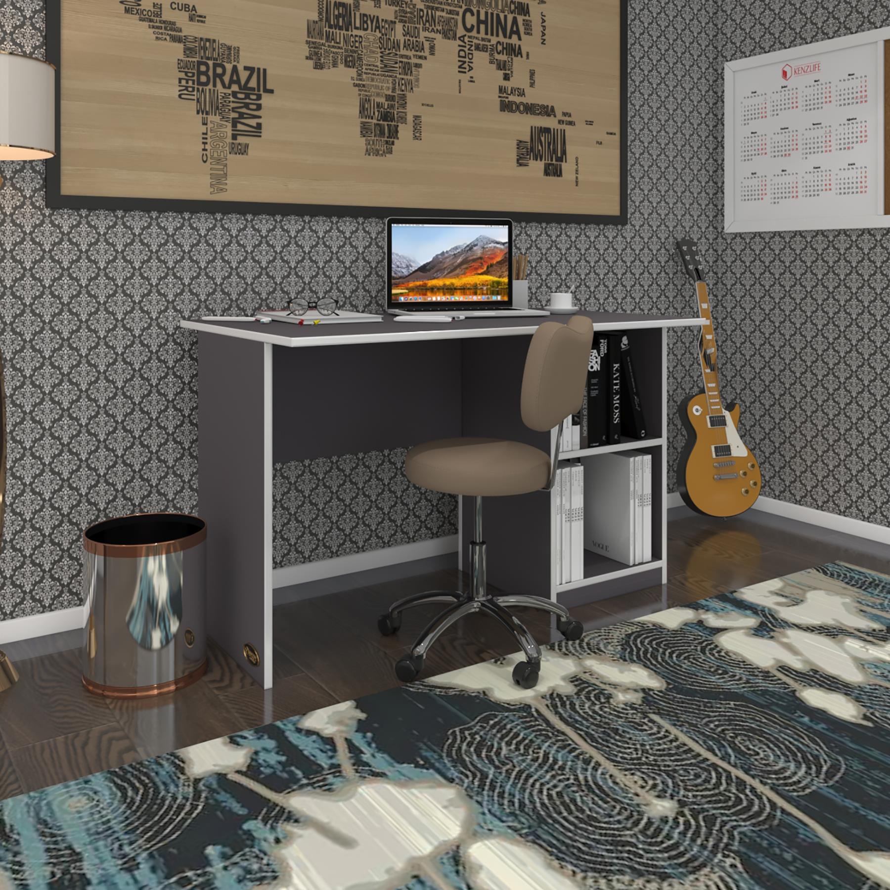 Kenzlife ofis masası kamikaze gri sağ 75*150*80 raflı dolap şeritli bilgisayar çalışma masası