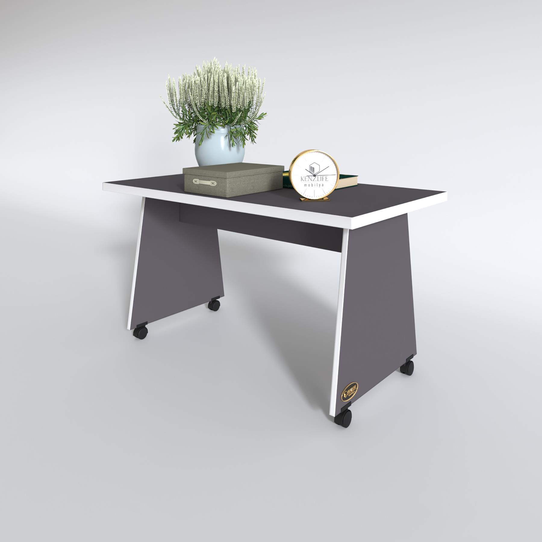 Kenzlife orta salon sehpası masası roma 045*130*60 gri tekerlekli yemek sofra bilgisayar
