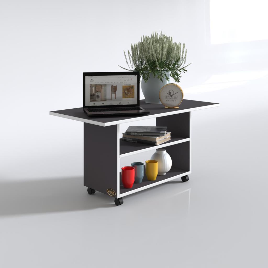 Kenzlife orta salon sehpası atina gri 075*090*50 tekerlekli yemek masası