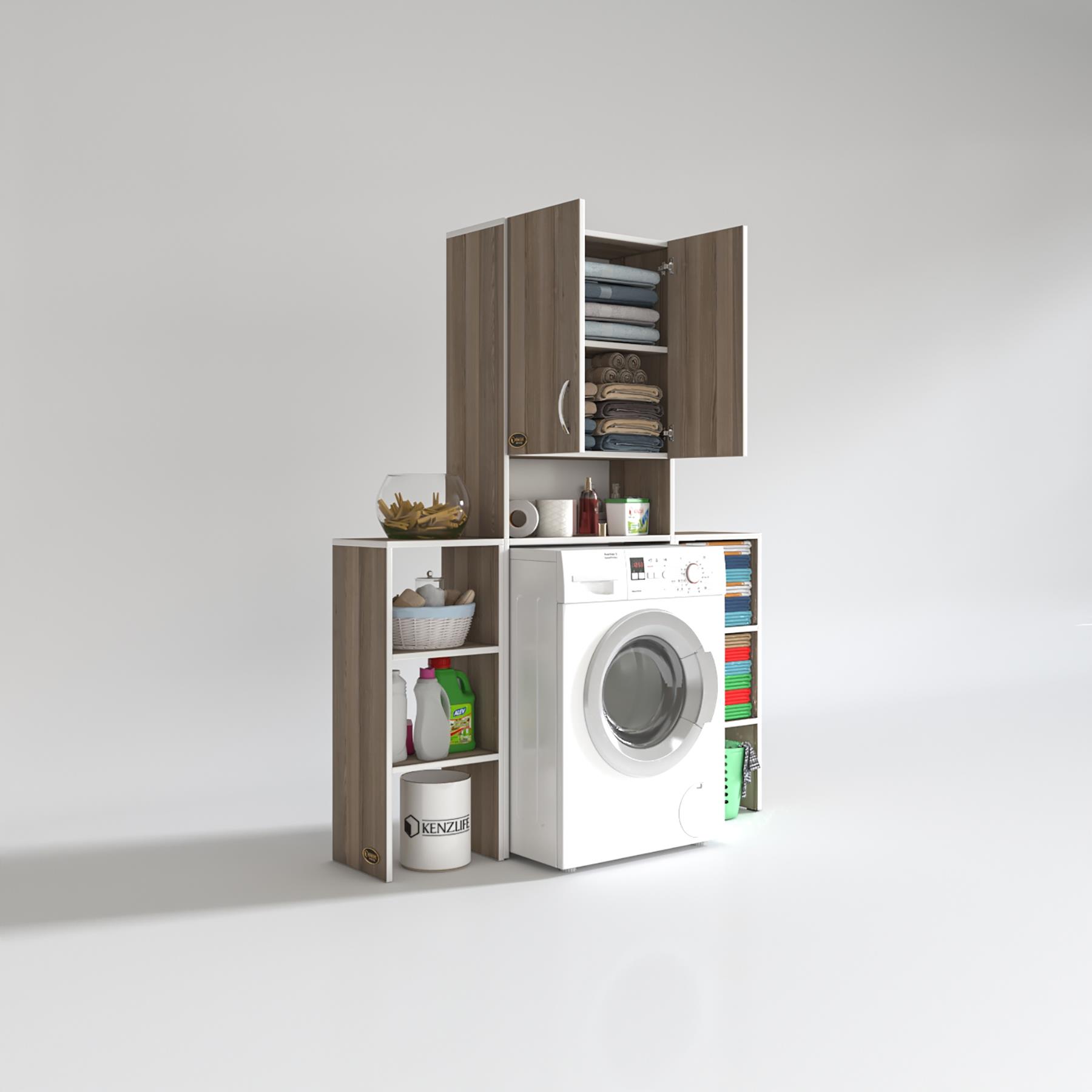 Kenzlife çamaşır makinesi dolabı sinemmaks crd 180*096*30 banyo kapaklı arkalıklı raflı
