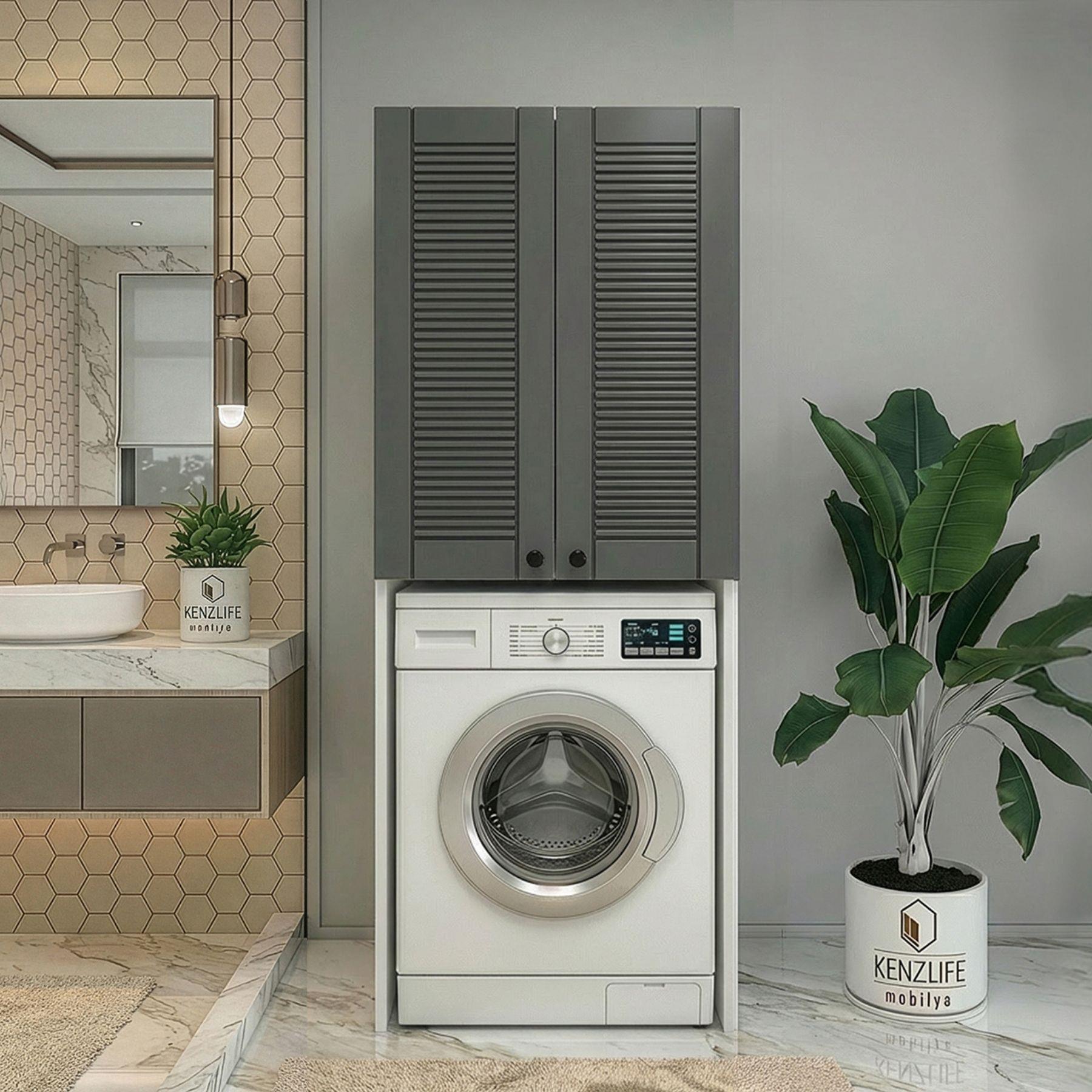 Kenzlife membran çamaşır-kurutma-bulaşık makinesi dolabı mahidevran gribyz panjur 180*70*60 mebran kapak MDF gövde