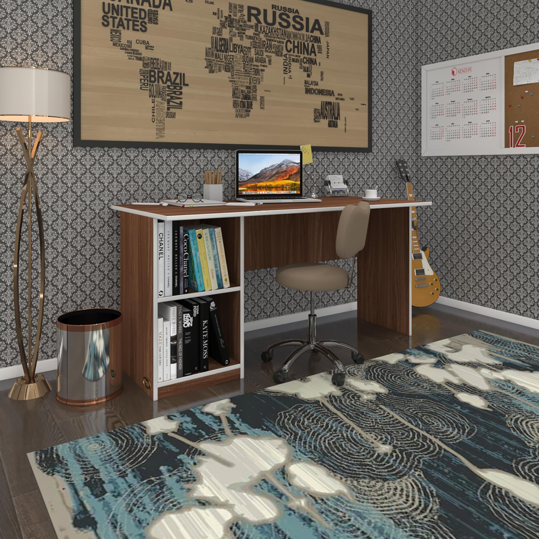 Kenzlife ofis masası kamikaze cvz sol 75*160*80 raflı dolap şeritli bilgisayar çalışma masası