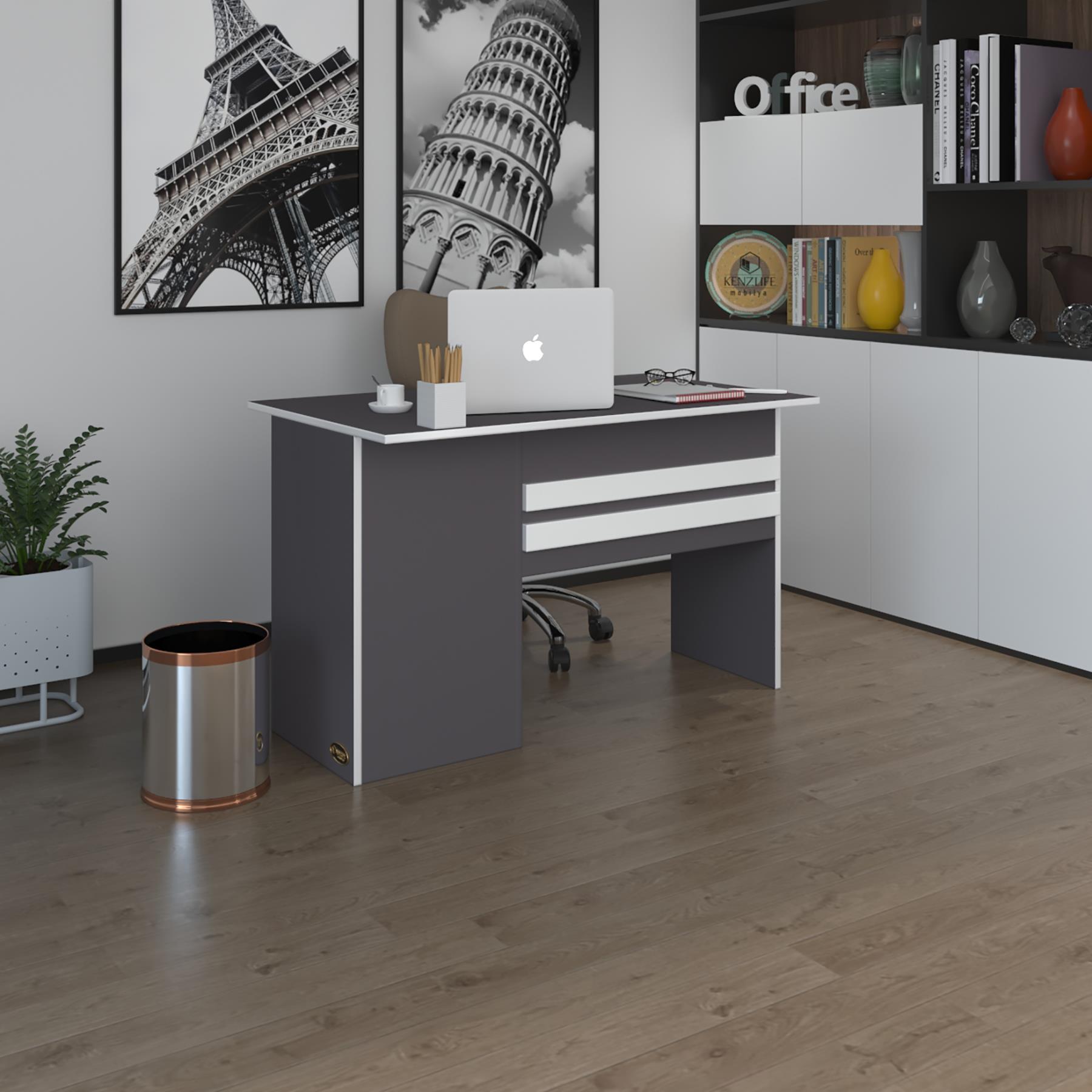 Kenzlife ofis masası kamikaze gri sağ 75*160*60 raflı dolap şeritli bilgisayar çalışma masası