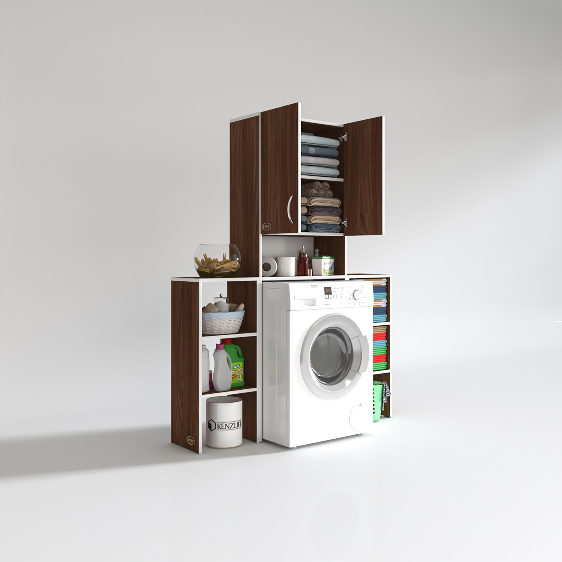 Kenzlife çamaşır makinesi dolabı sinemmaks cvz 180*096*30 banyo kapaklı arkalıklı raflı