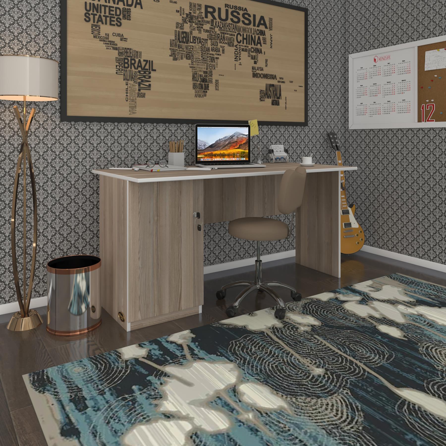 Kenzlife ofis masası kamikaze crd sol 75*130*60 kilitli kapaklı dolap şeritli bilgisayar çalışma masası