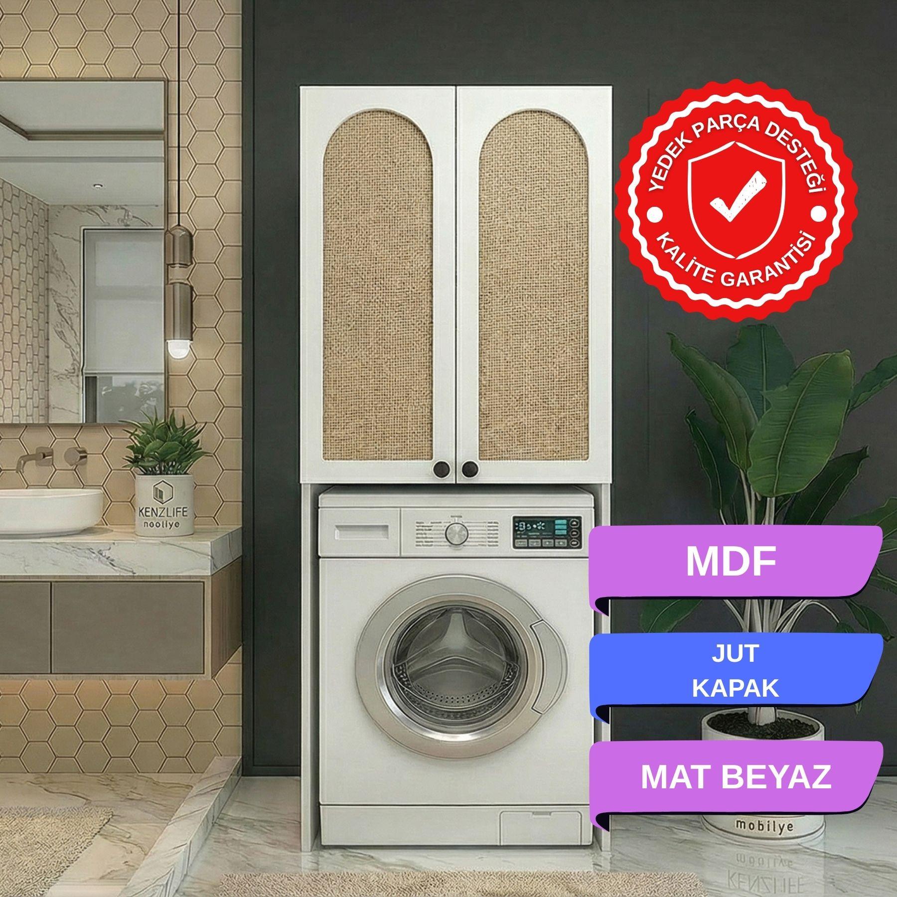 Kenzlife çamaşır-kurutma-bulaşık makinesi dolabı mahidevran mat beyaz 180*70*60 jut oval MDF gövde
