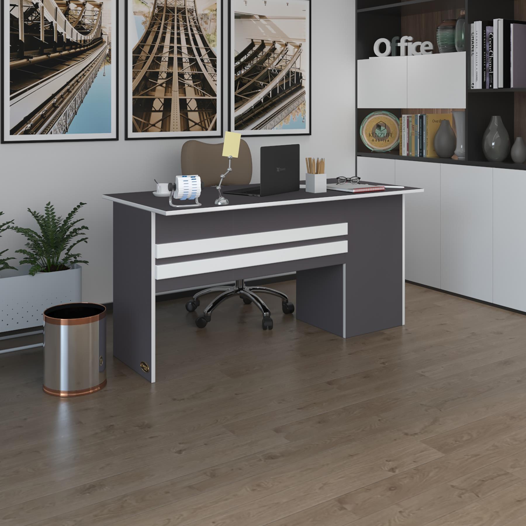 Kenzlife ofis masası kamikaze gri sol 75*140*60 kilitli kapaklı dolap şeritli bilgisayar çalışma masası