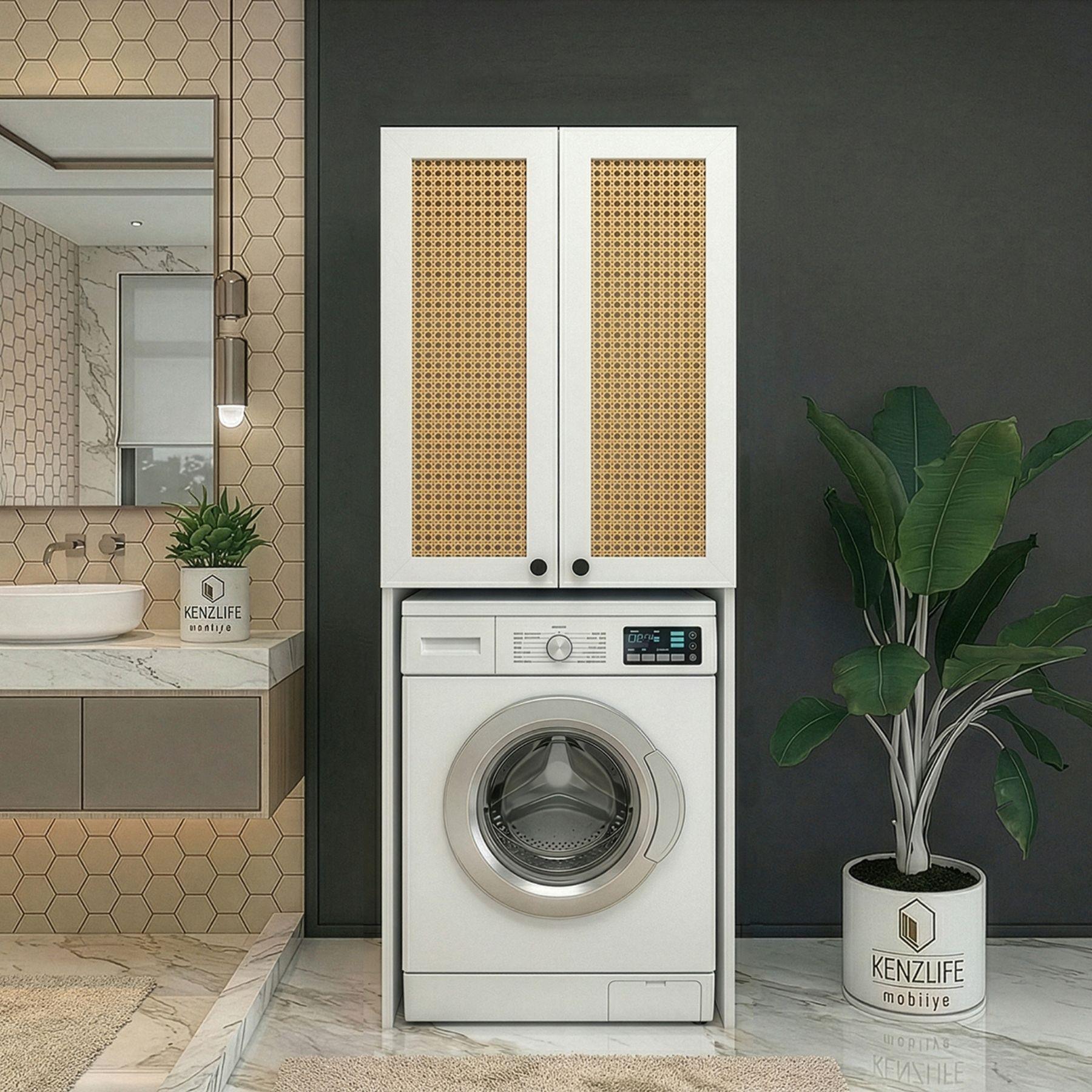 Kenzlife çamaşır-kurutma-bulaşık makinesi dolabı mahidevran mat beyaz 180*70*60 hazeran kare MDF gövde