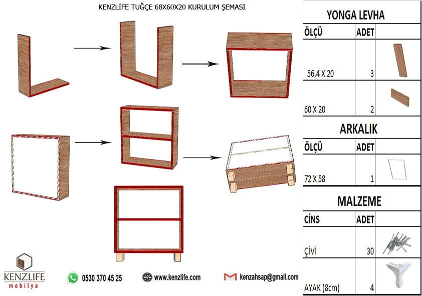 Kenzlife kitaplık tuğçe 068*090*020 crd ayaklı mutfak dolabı banyo ofis ayakkabılık kiler