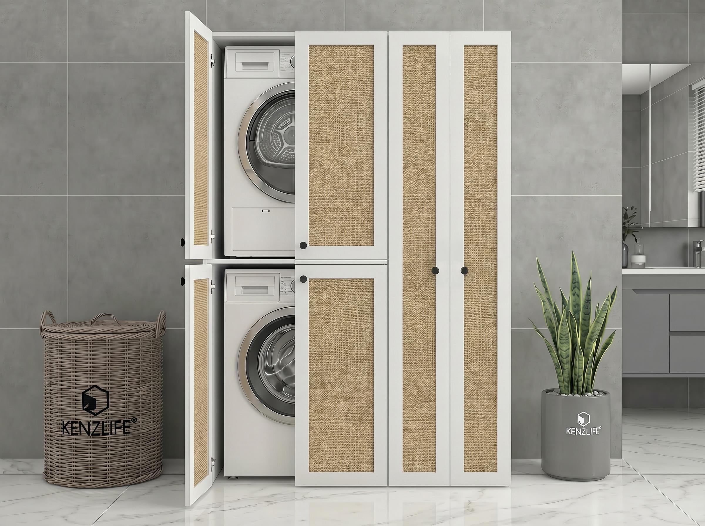 Kenzlife çamaşır-kurutma makinesi dolabı yaromira mat beyaz 180*120*64 jut kare kapak MDF gövde