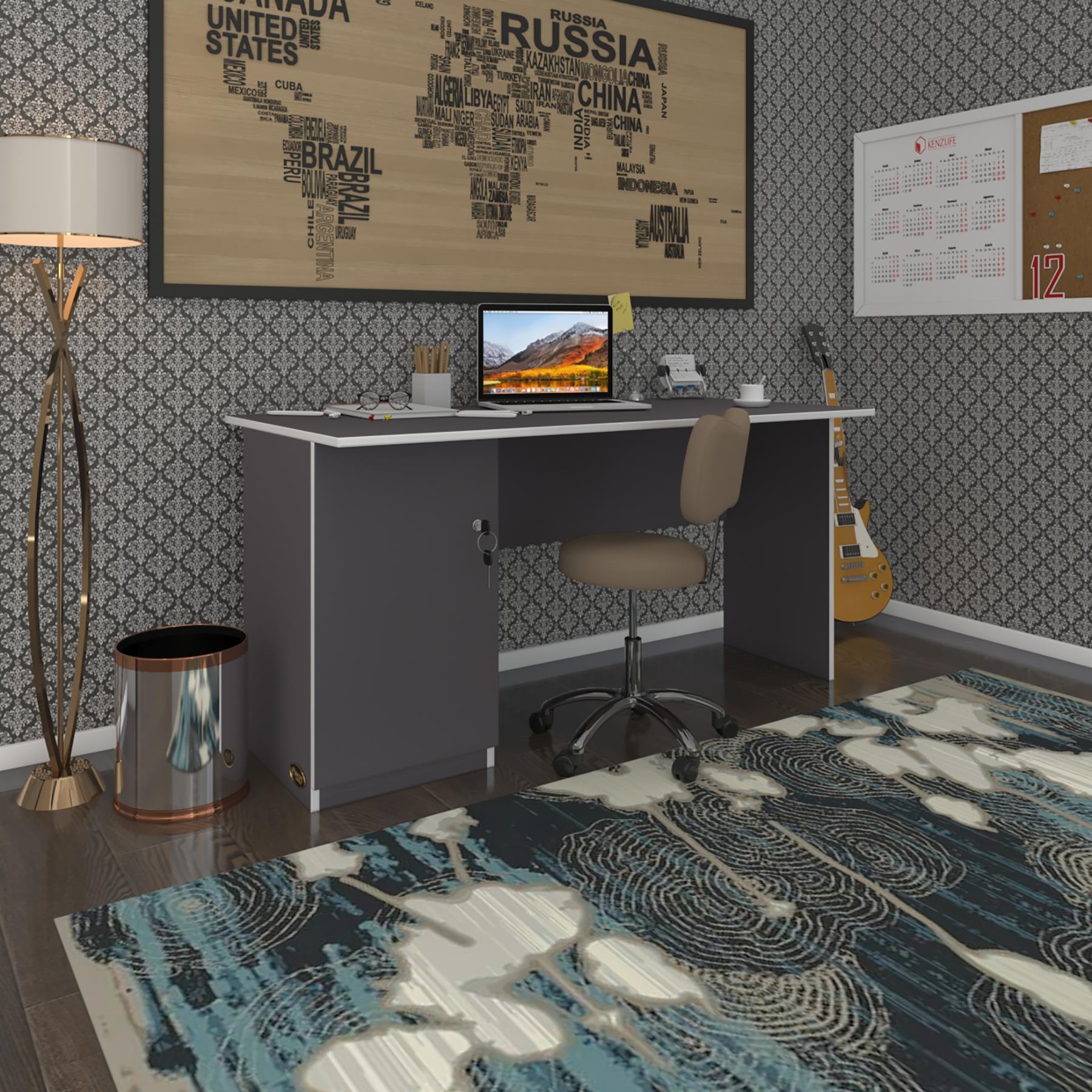 Kenzlife ofis masası kamikaze gri sol 75*130*80 kilitli kapaklı dolap şeritli bilgisayar çalışma masası