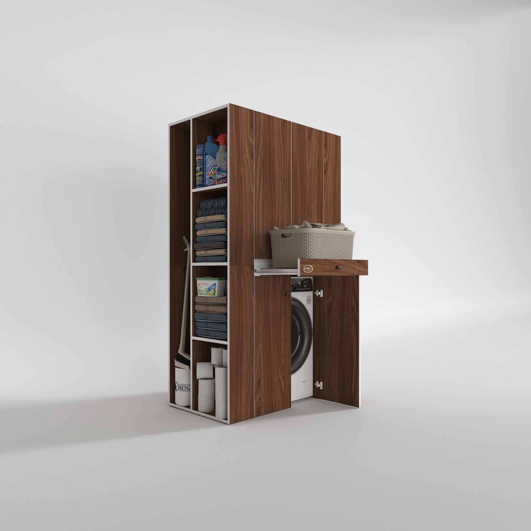 Kenzlife çamaşır-kurutma makinesi dolabı biruni cvz 187*110*60 çekmeceli raflı banyo