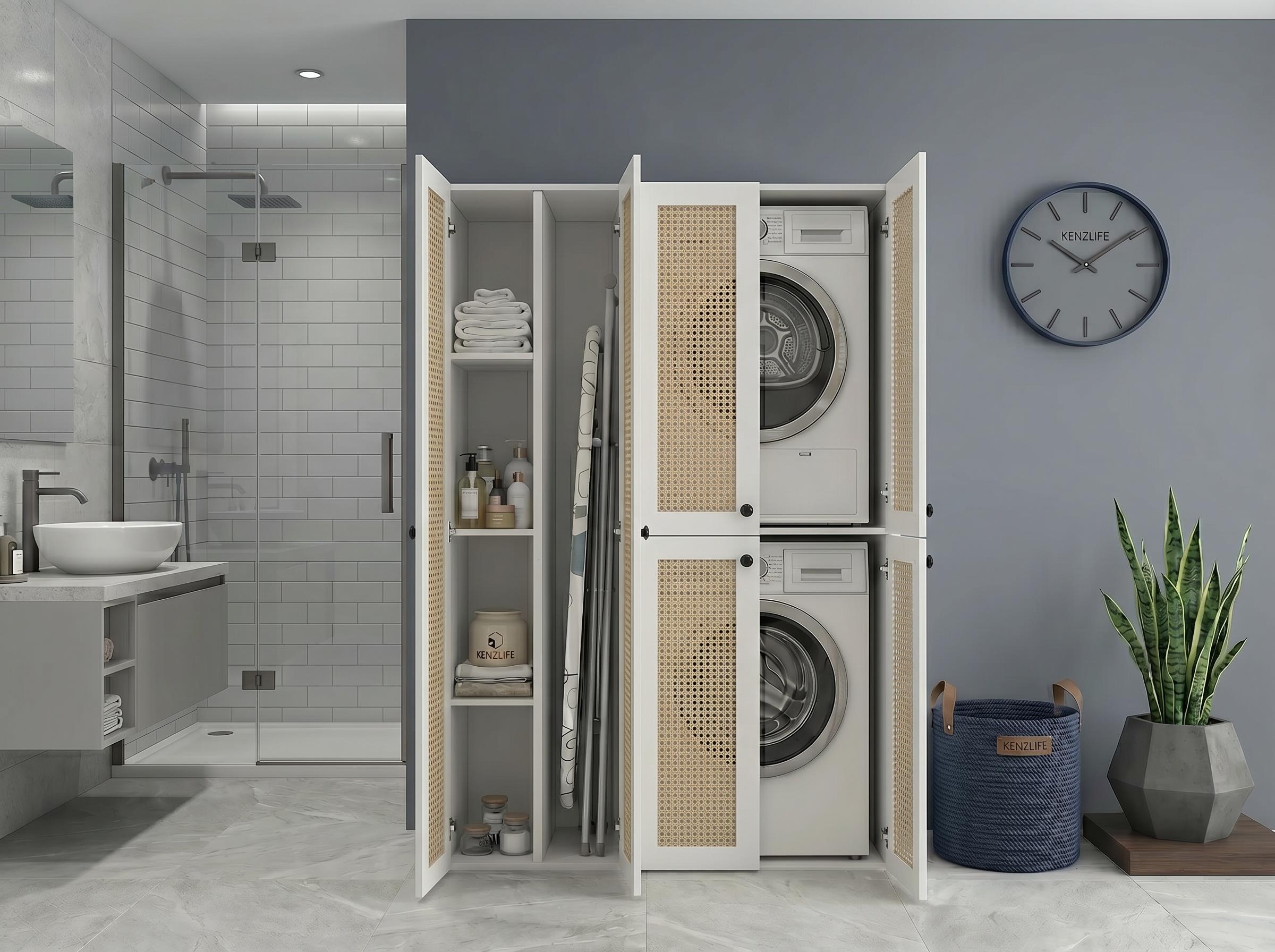 Kenzlife çamaşır-kurutma makinesi dolabı yaromira sol mat beyaz 180*120*64 hazeran kare kapak suntalam gövde