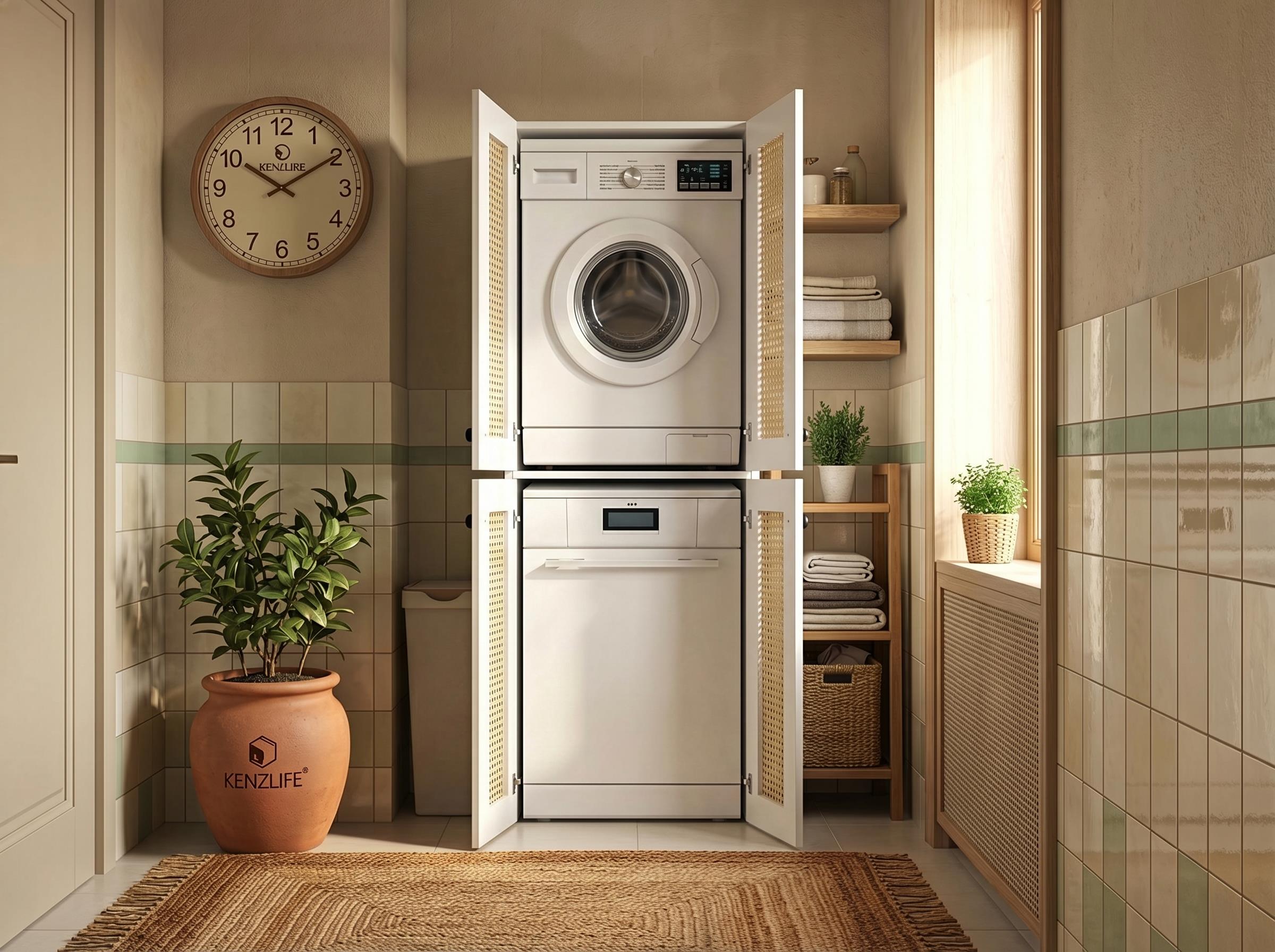 Kenzlife çamaşır-kurutma-bulaşık makinesi dolabı roksana mat beyaz 180*70*60 hazeran kare suntalam gövde