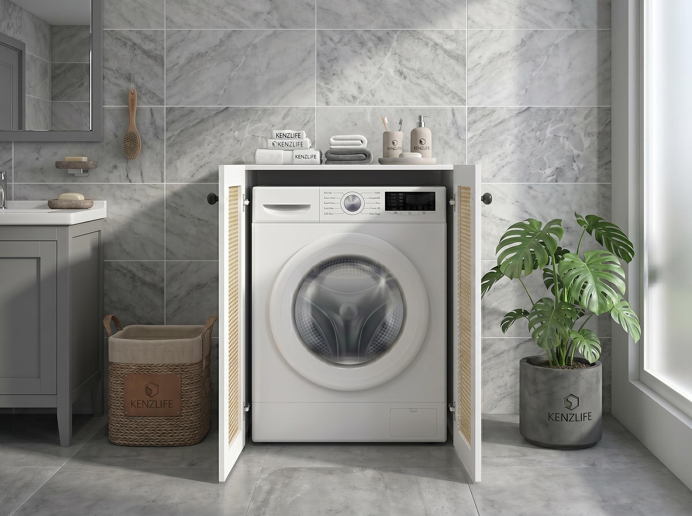 Kenzlife çamaşır makinesi dolabı tatyana mat beyaz 90*70*60 hazeran kare kapak suntalam gövde