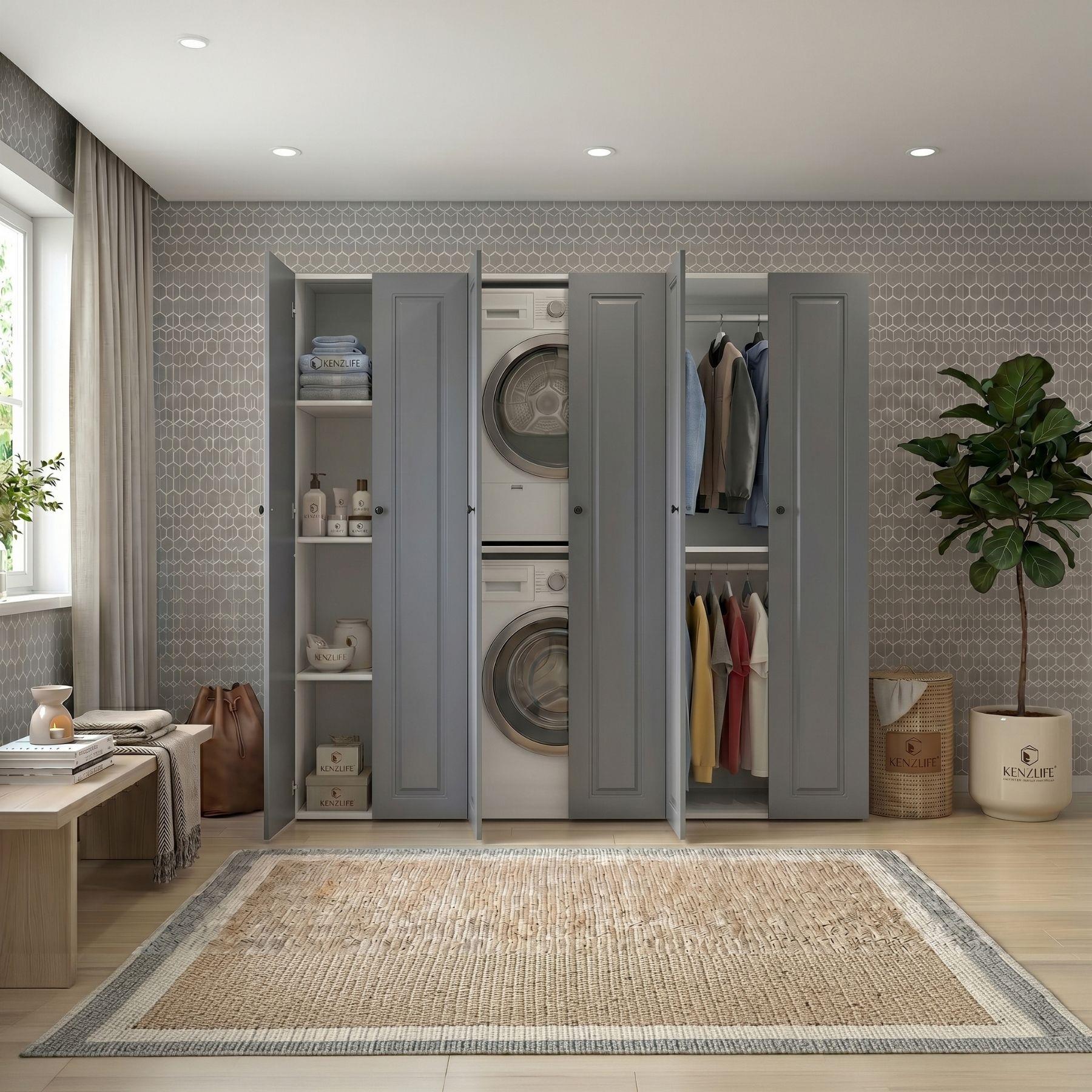 Kenzlife membran çamaşır-kurutma makinesi dolabı ve giysi dolabı suyuti sol gribyz çerçeve 180*170*60 mebran kapak MDF gövde banyo