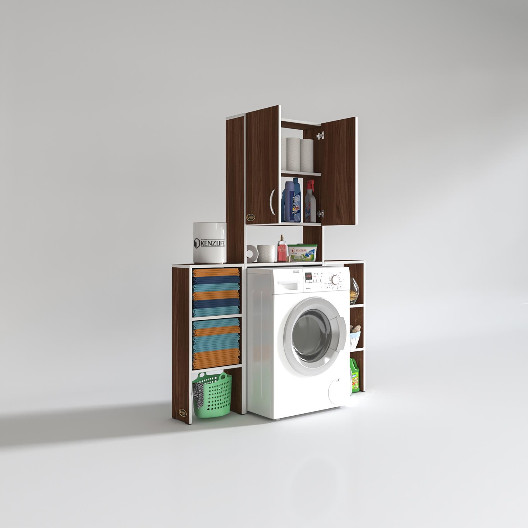 Kenzlife çamaşır makinesi dolabı veronikamaks cvz 180*096*20 banyo kapaklı arkalıksız raflı