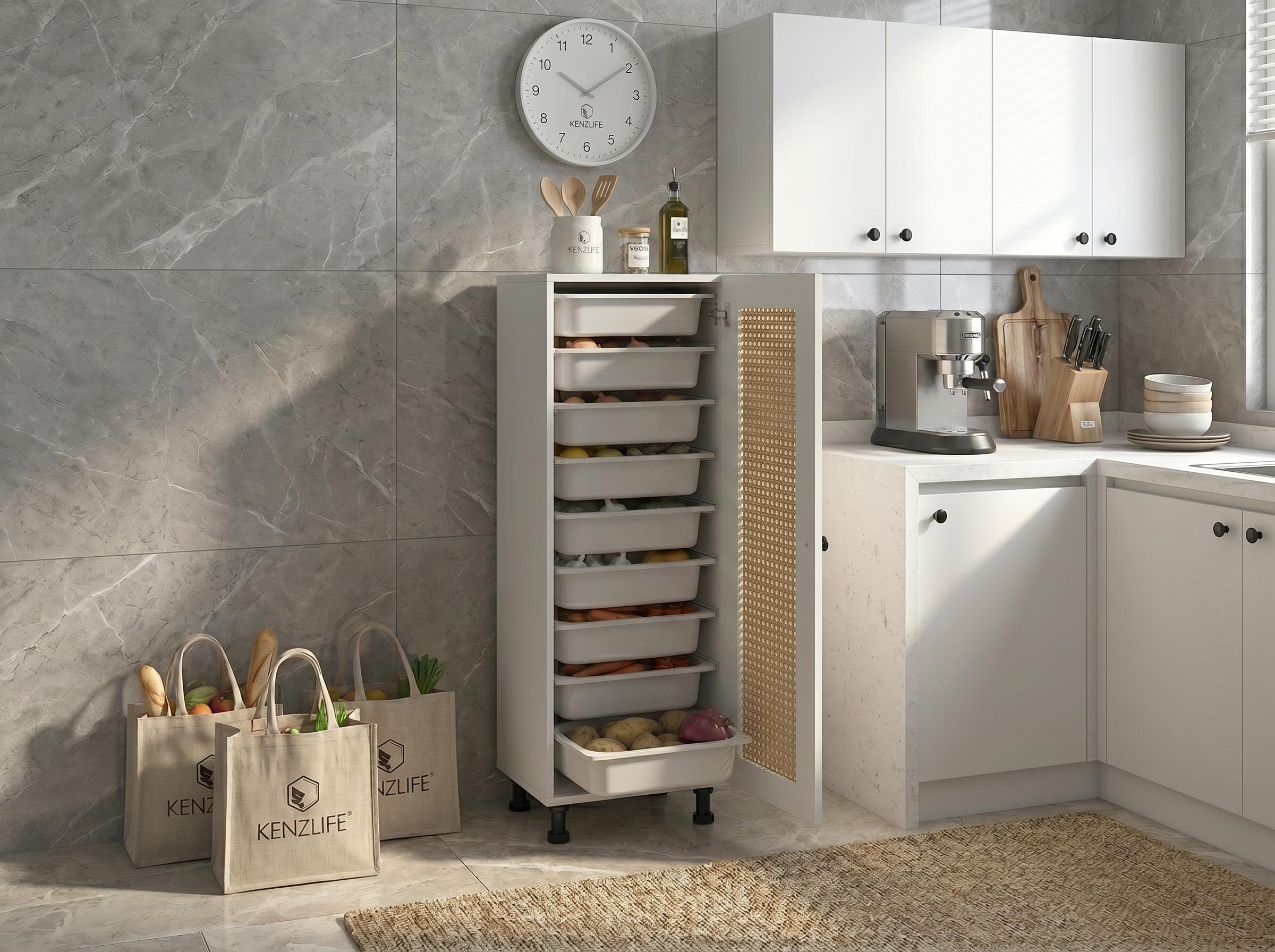 Kenzlife sepetli kilitli mutfak dolabı ruberukilit mat beyaz 122*45*30 hazeran kare kapak suntalam gövde