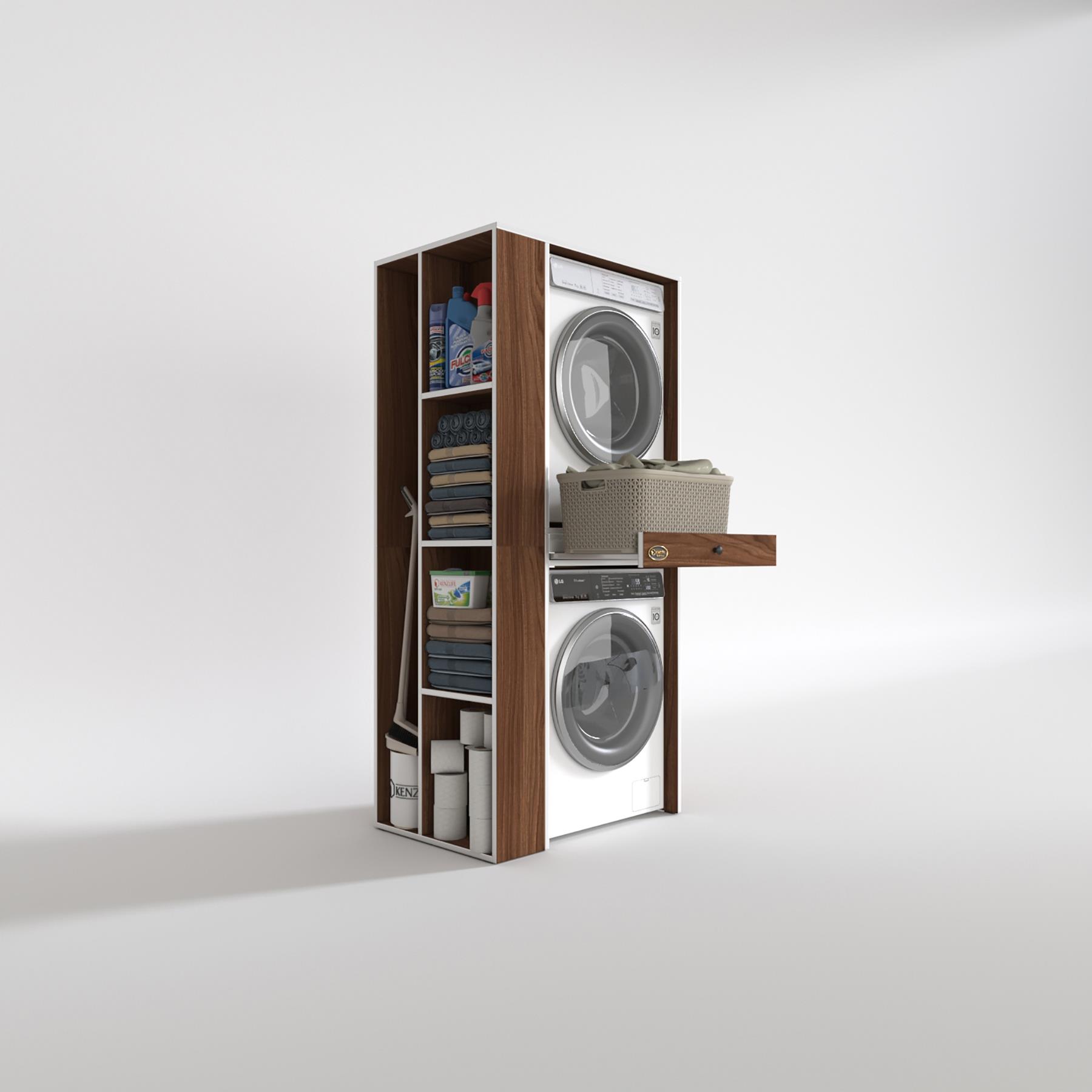 Kenzlife çamaşır-kurutma makinesi dolabı bacce sol cvz 187*090*60 çekmeceli banyo