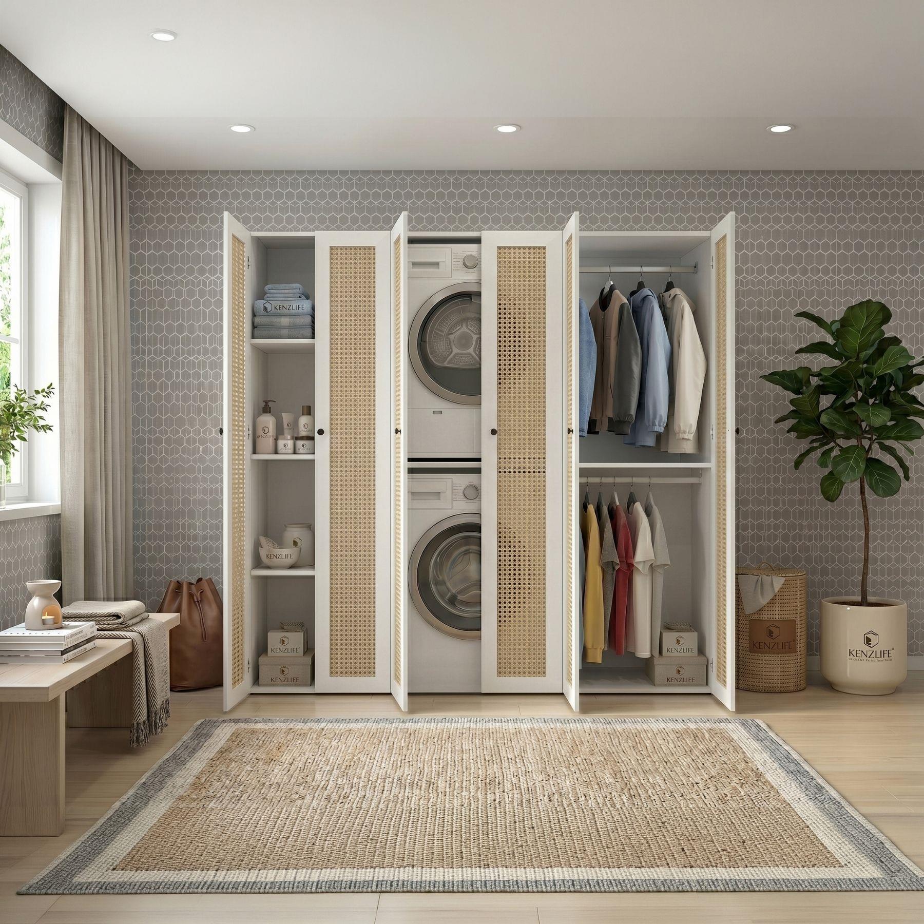 Kenzlife çamaşır-kurutma makinesi dolabı ve giysi dolabı suyuti sol mat beyaz 180*170*60 hazeran kare kapak MDF gövde