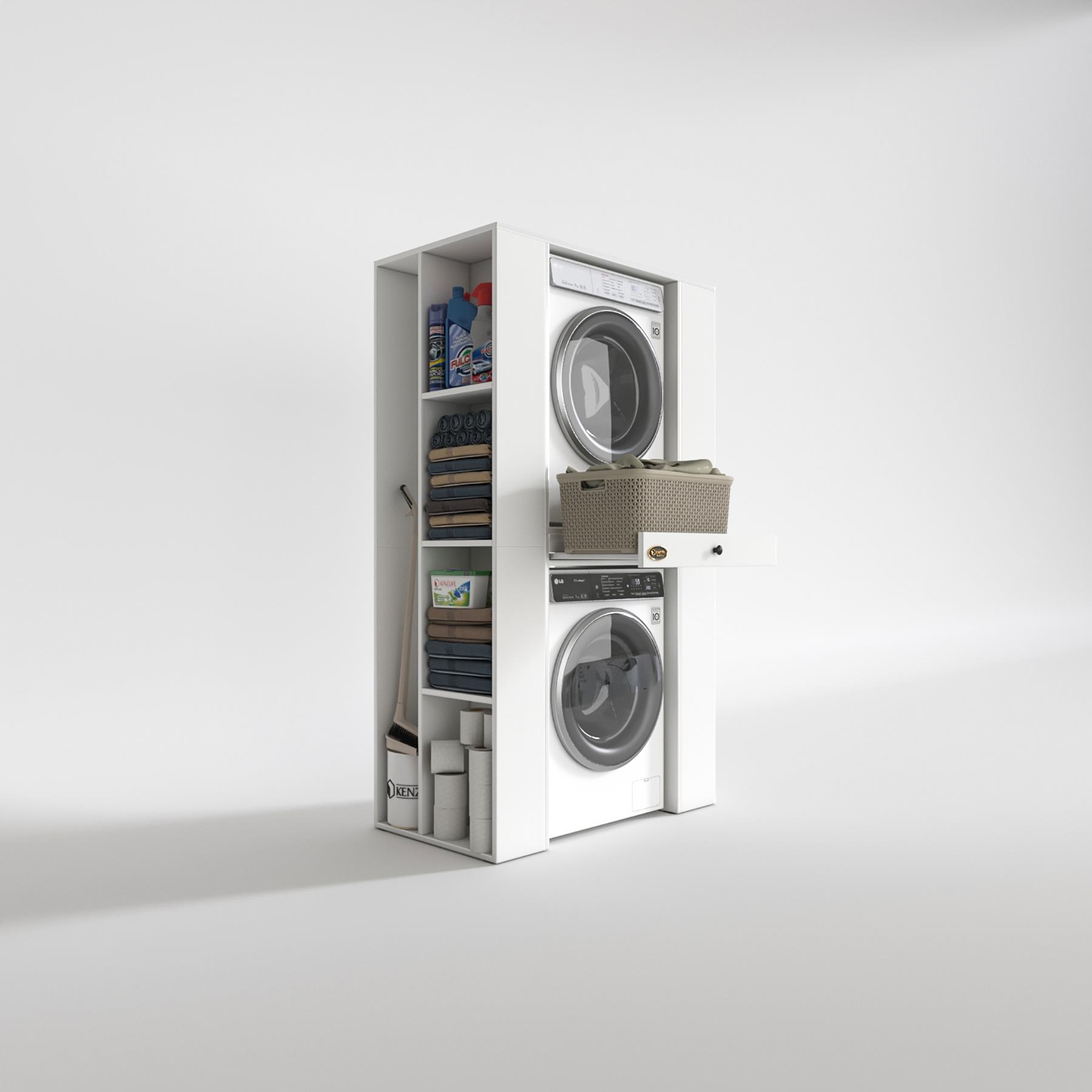 Kenzlife çamaşır-kurutma makinesi dolabı umaremdf byz 187*110*60 çekmeceli raflı % 100 FULL MDF