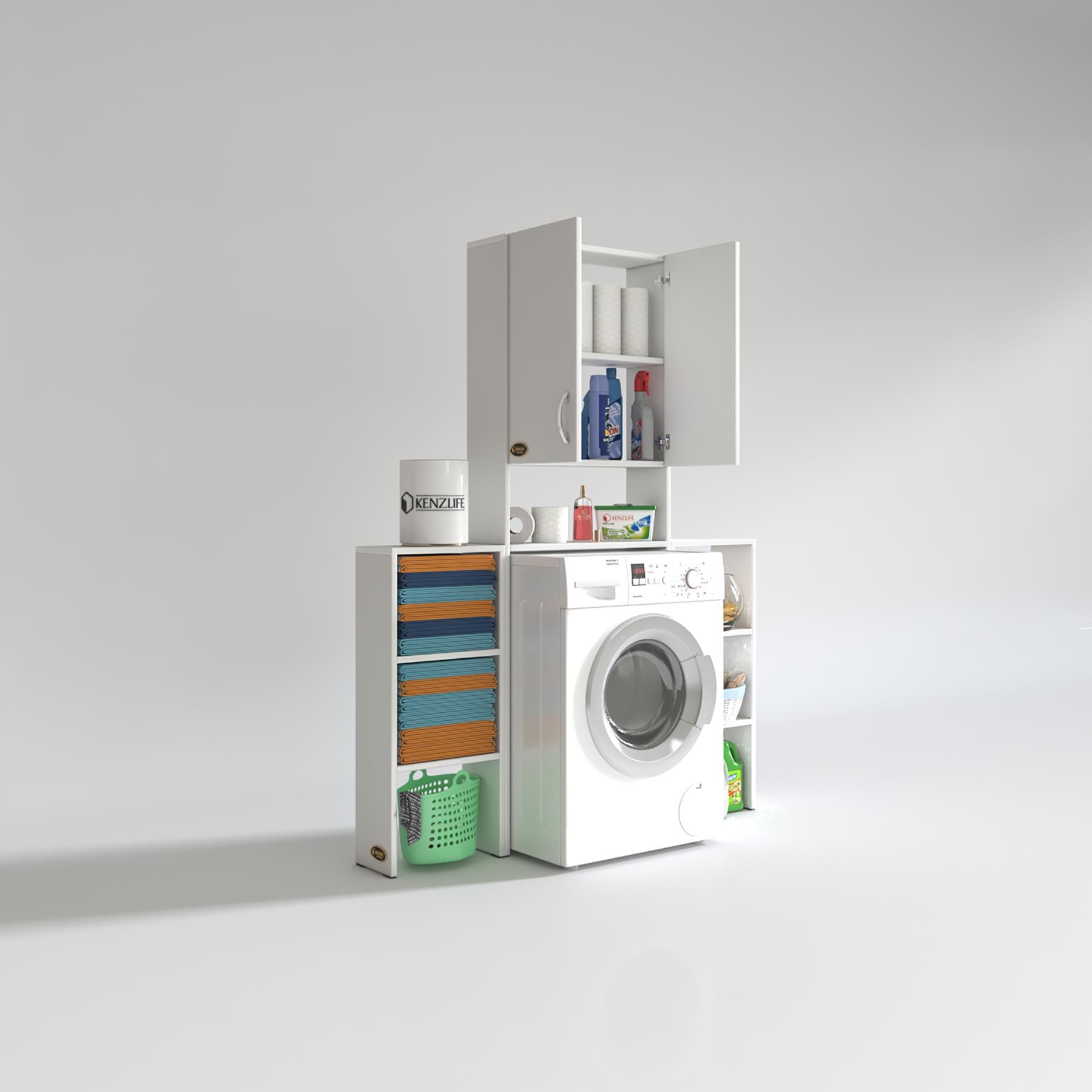 Kenzlife çamaşır makinesi dolabı veronikamaks byz 180*096*20 banyo kapaklı arkalıksız raflı