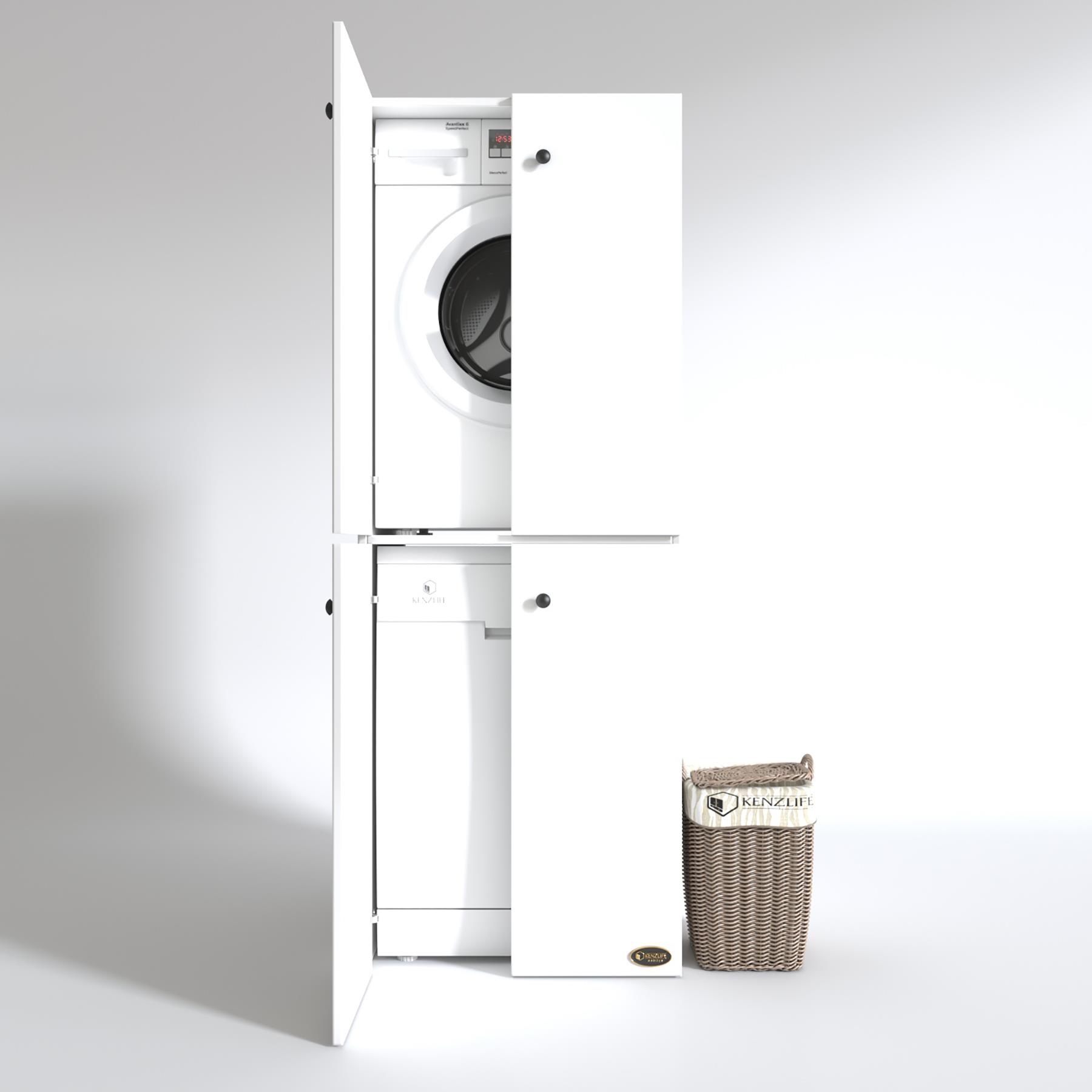 Kenzlife çamaşır-bulaşık makinesi dolabı kapaklı roksanamdf byz 180*70*60 % 100 mdf full mdf banyo çift katlı arkalıksız