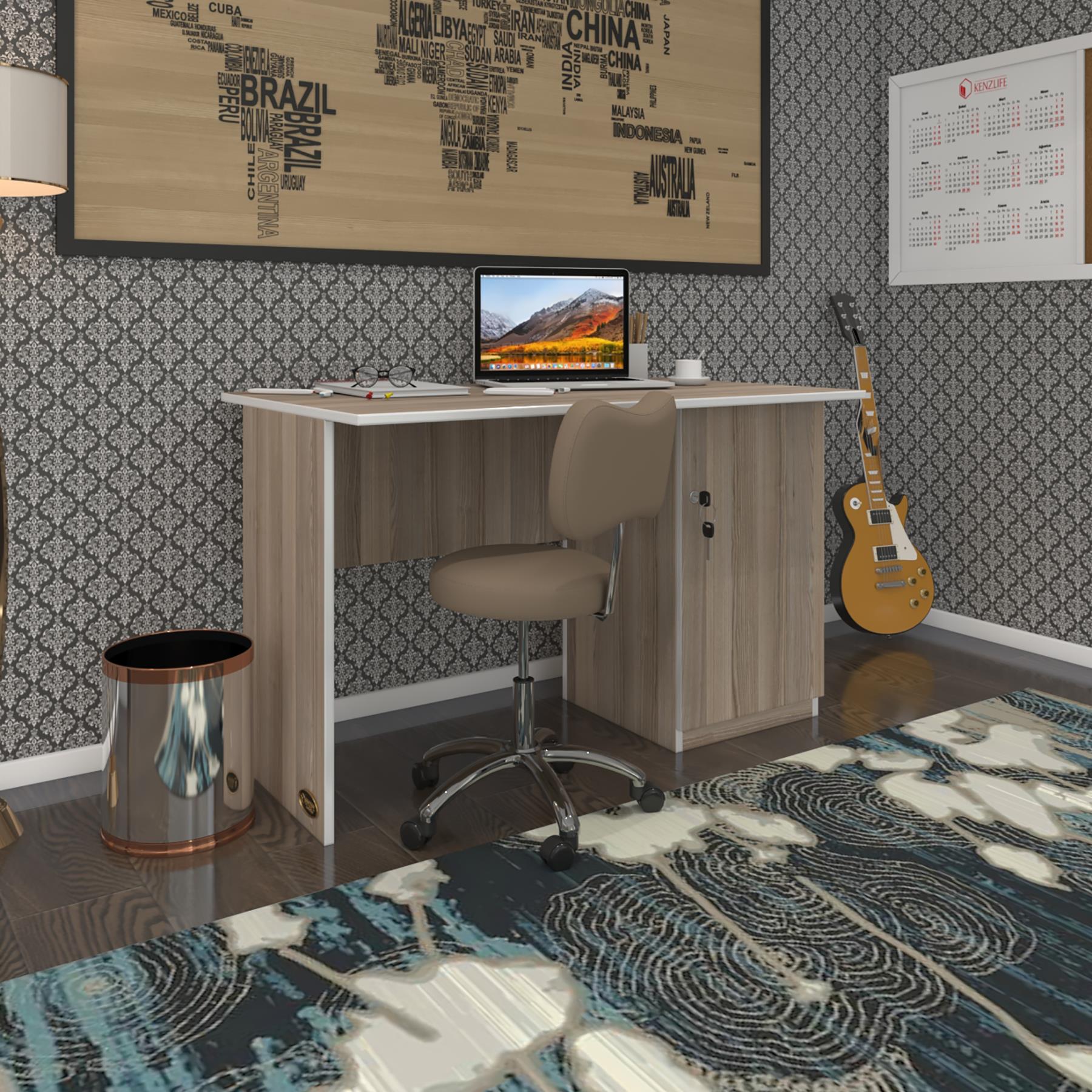 Kenzlife ofis masası kamikaze crd sağ 75*130*60 kilitli kapaklı dolap şeritli bilgisayar çalışma masası