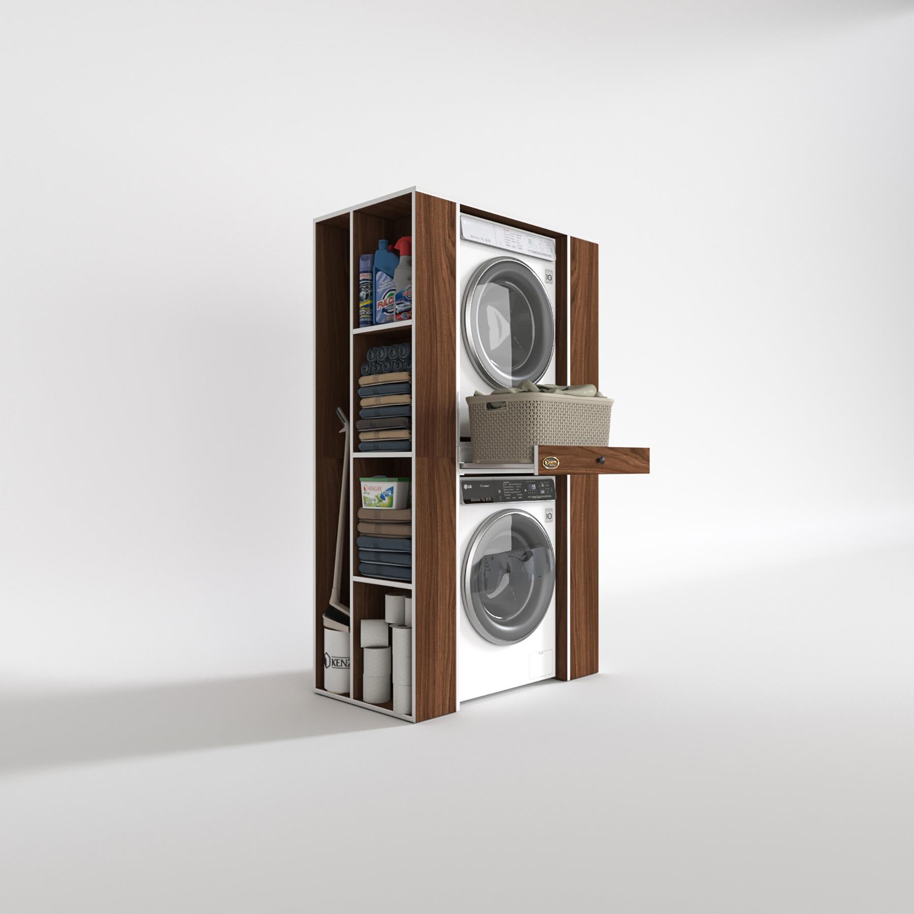 Kenzlife çamaşır-kurutma makinesi dolabı umare cvz 187*110*60 çekmeceli raflı banyo