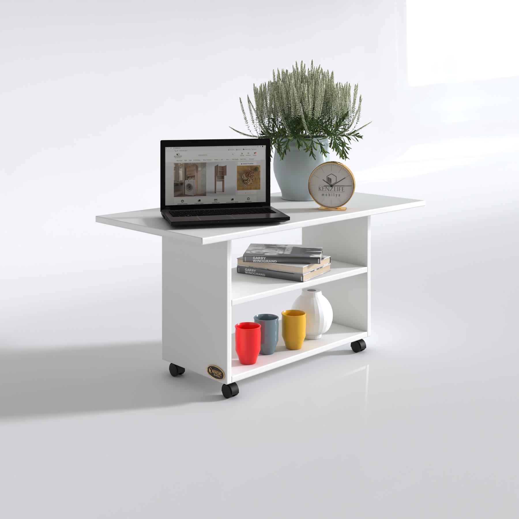 Kenzlife orta salon sehpası atina byz 075*070*50 tekerlekli yemek masası