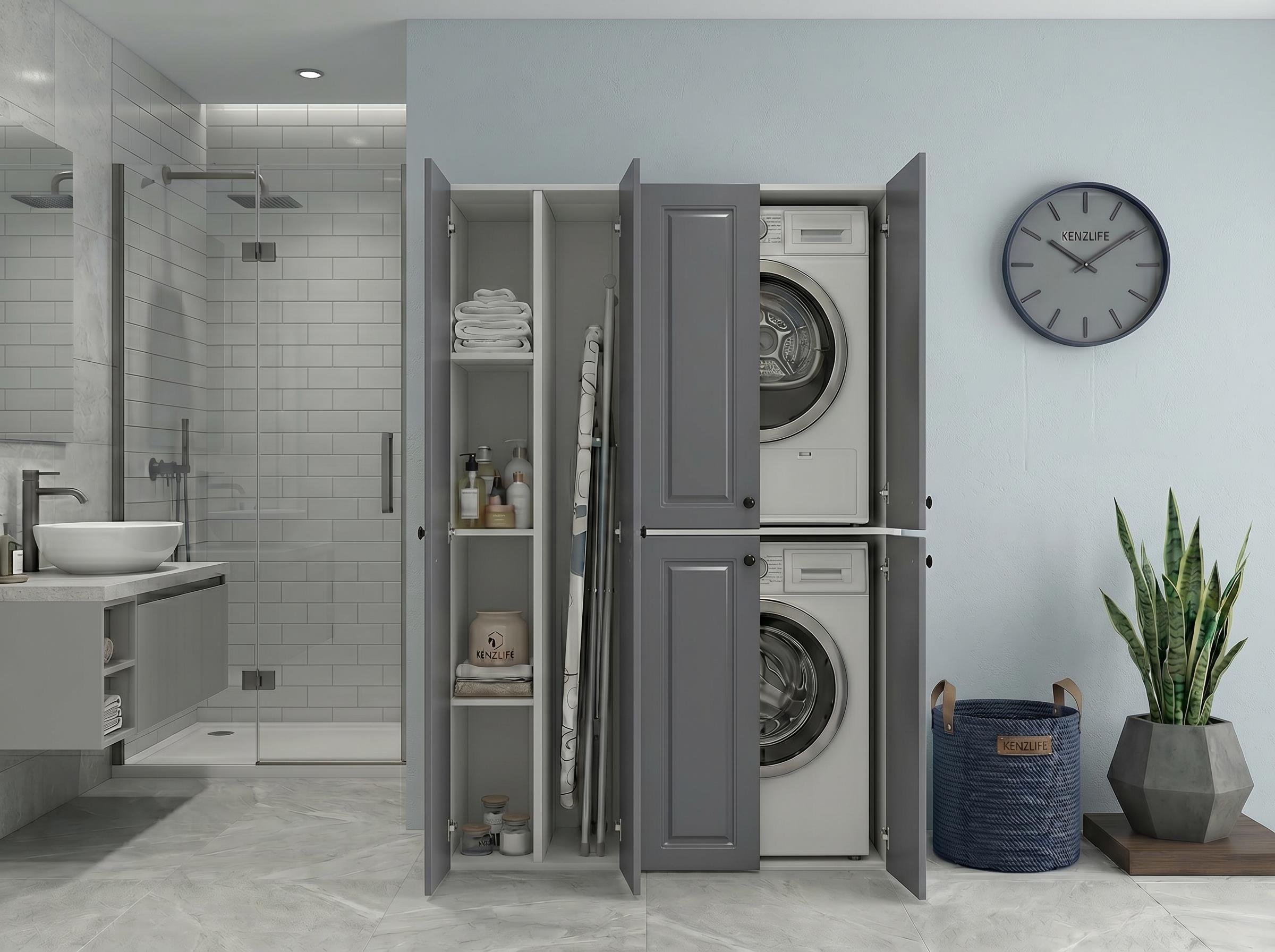Kenzlife membran çamaşır kurutma makinesi dolabı yaromira sol gribyz çerçeve 180*120*64 mebran kapak MDF gövde