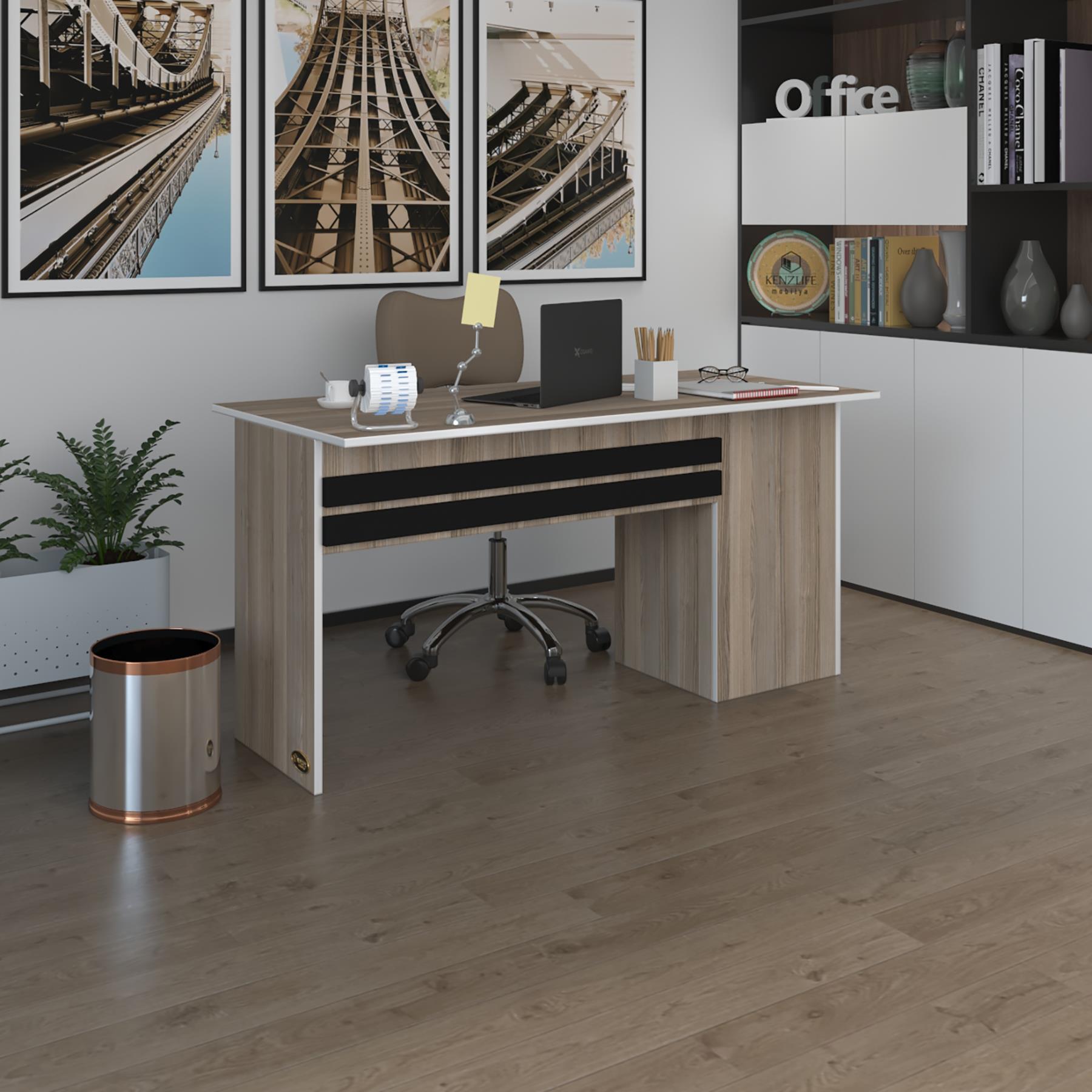 Kenzlife ofis masası kamikaze crd sol 75*160*60 raflı dolap şeritli bilgisayar çalışma masası