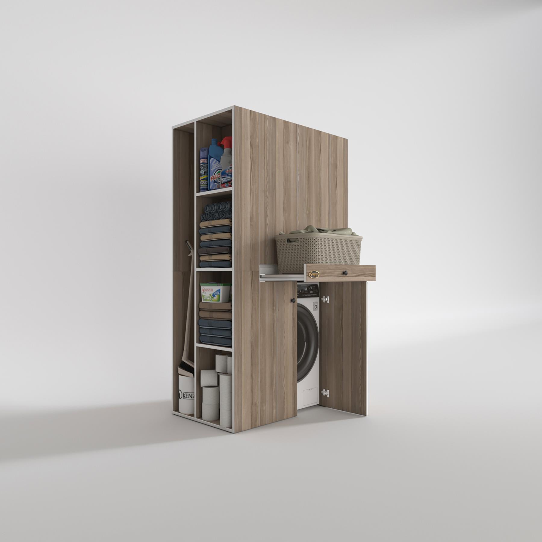 Kenzlife çamaşır-kurutma makinesi dolabı biruni crd 187*110*60 çekmeceli raflı banyo