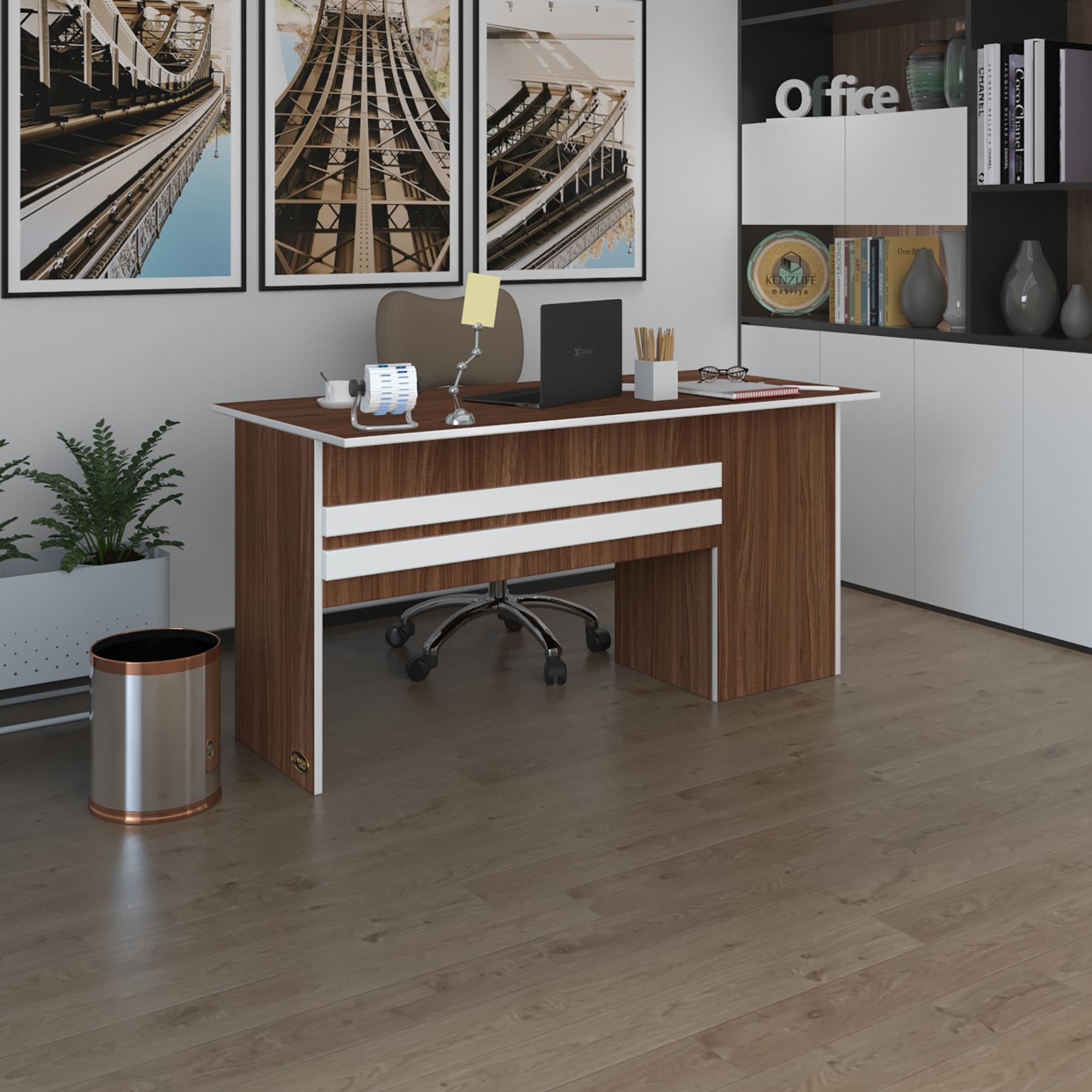 Kenzlife ofis masası kamikaze cvz sol 75*160*80 raflı dolap şeritli bilgisayar çalışma masası