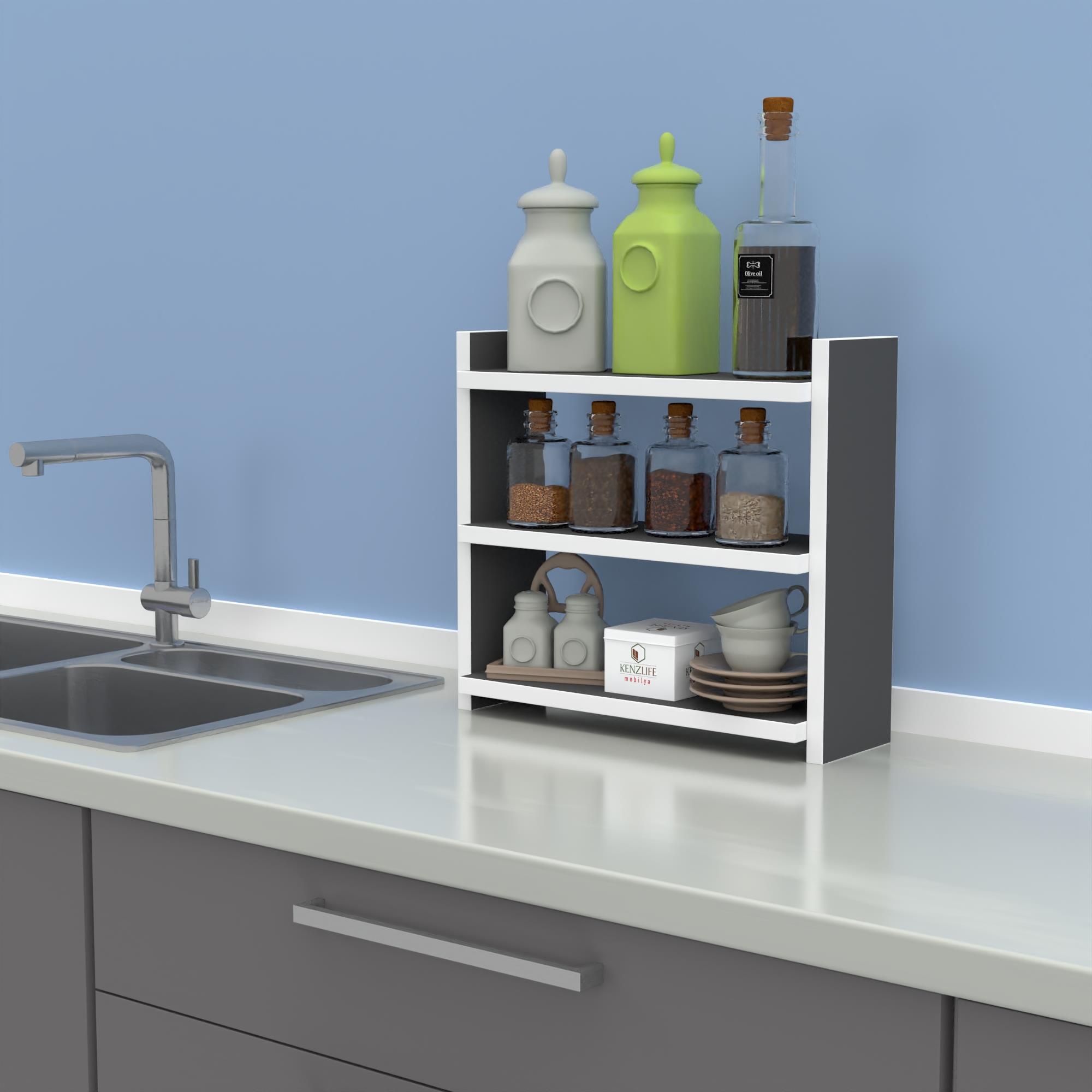 Kenzlife mutfak rafı apti gri 040*040*15 duvar tezgah