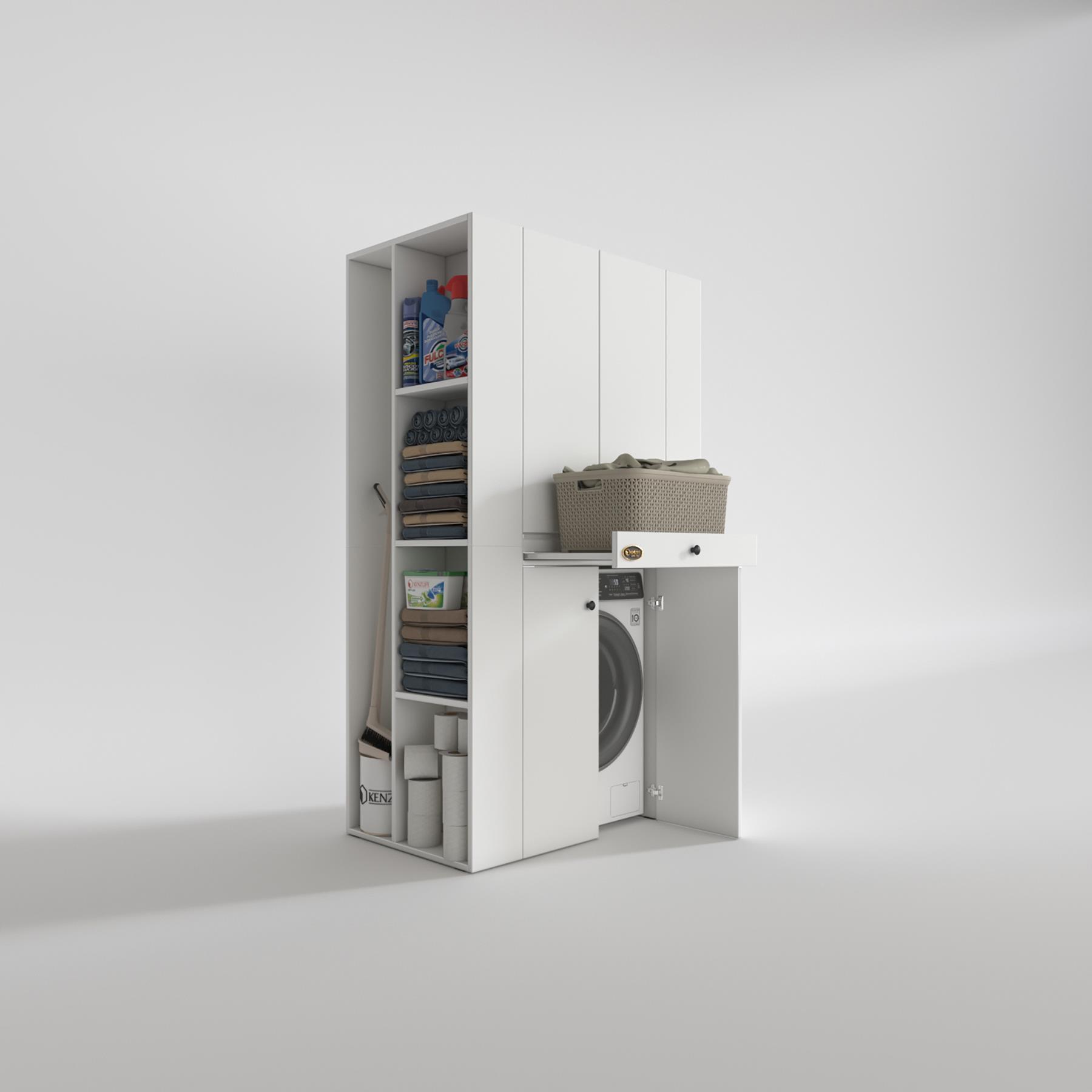 Kenzlife çamaşır-kurutma makinesi dolabı birunimdf byz 187*110*60 çekmeceli raflı % 100 FULL MDF