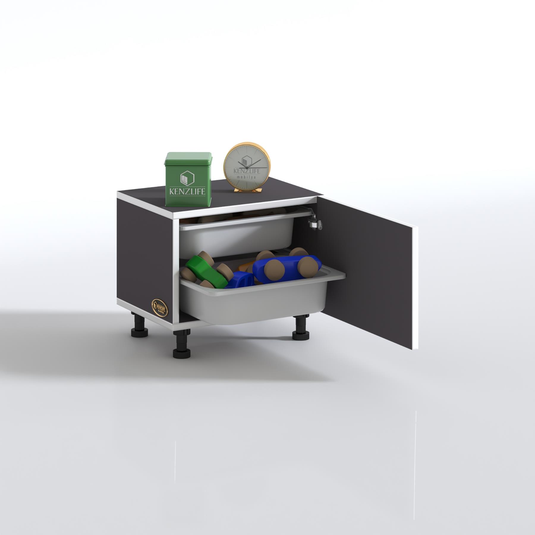 Kenzlife sepetli mutfak dolabı ruberukapak gri 038x45x30 kapaklı banyo çamaşır beyaz 2 li sepet