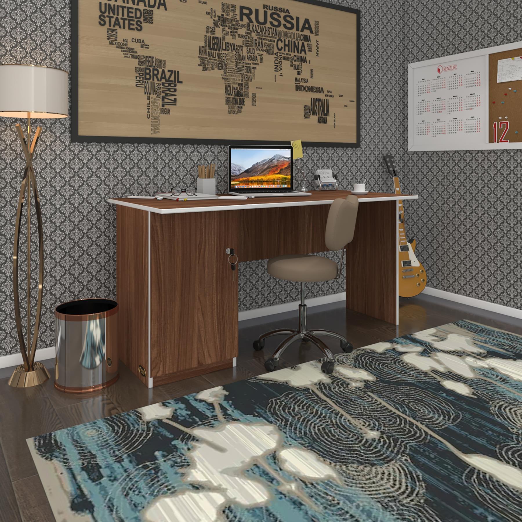 Kenzlife ofis masası kamikaze cvz sol 75*130*60 kilitli kapaklı dolap şeritli bilgisayar çalışma masası