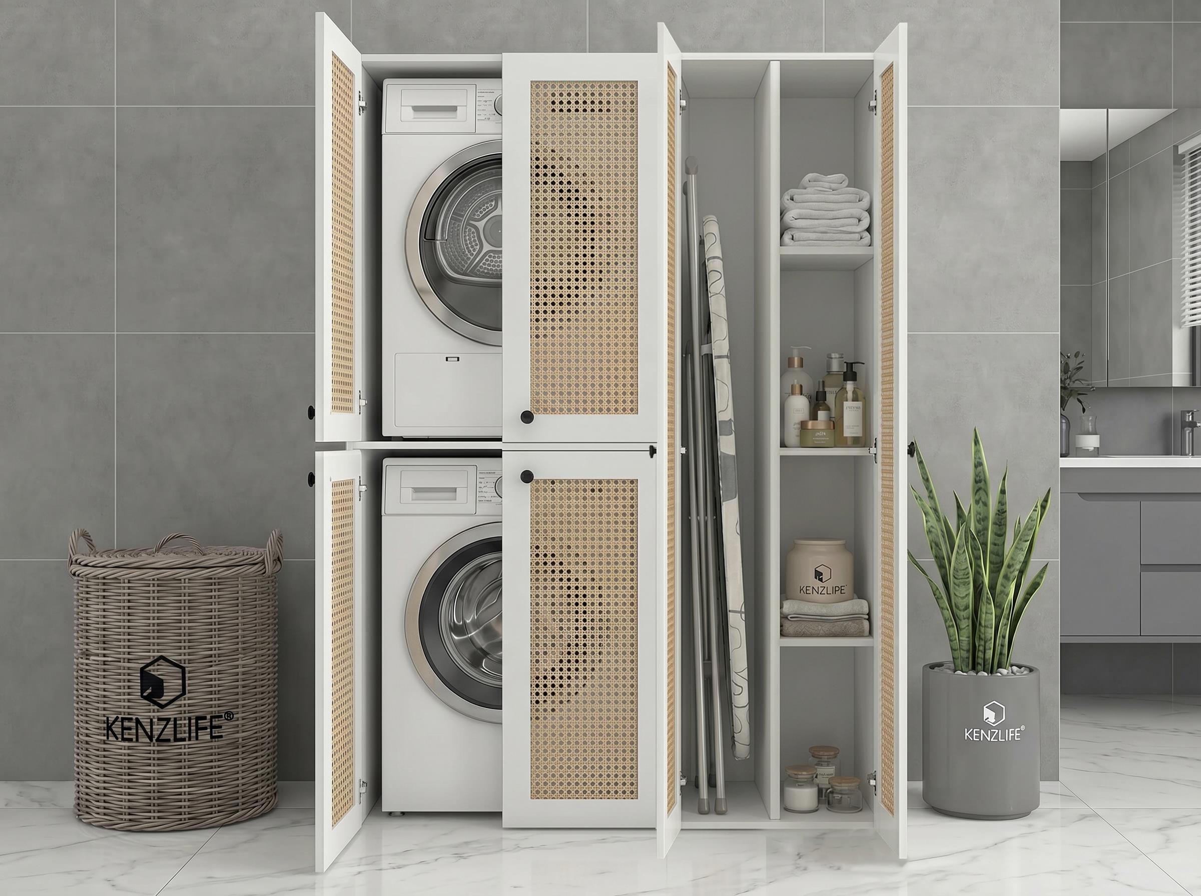 Kenzlife çamaşır-kurutma makinesi dolabı yaromira sol mat beyaz 180*120*64 hazeran kare kapak MDF gövde