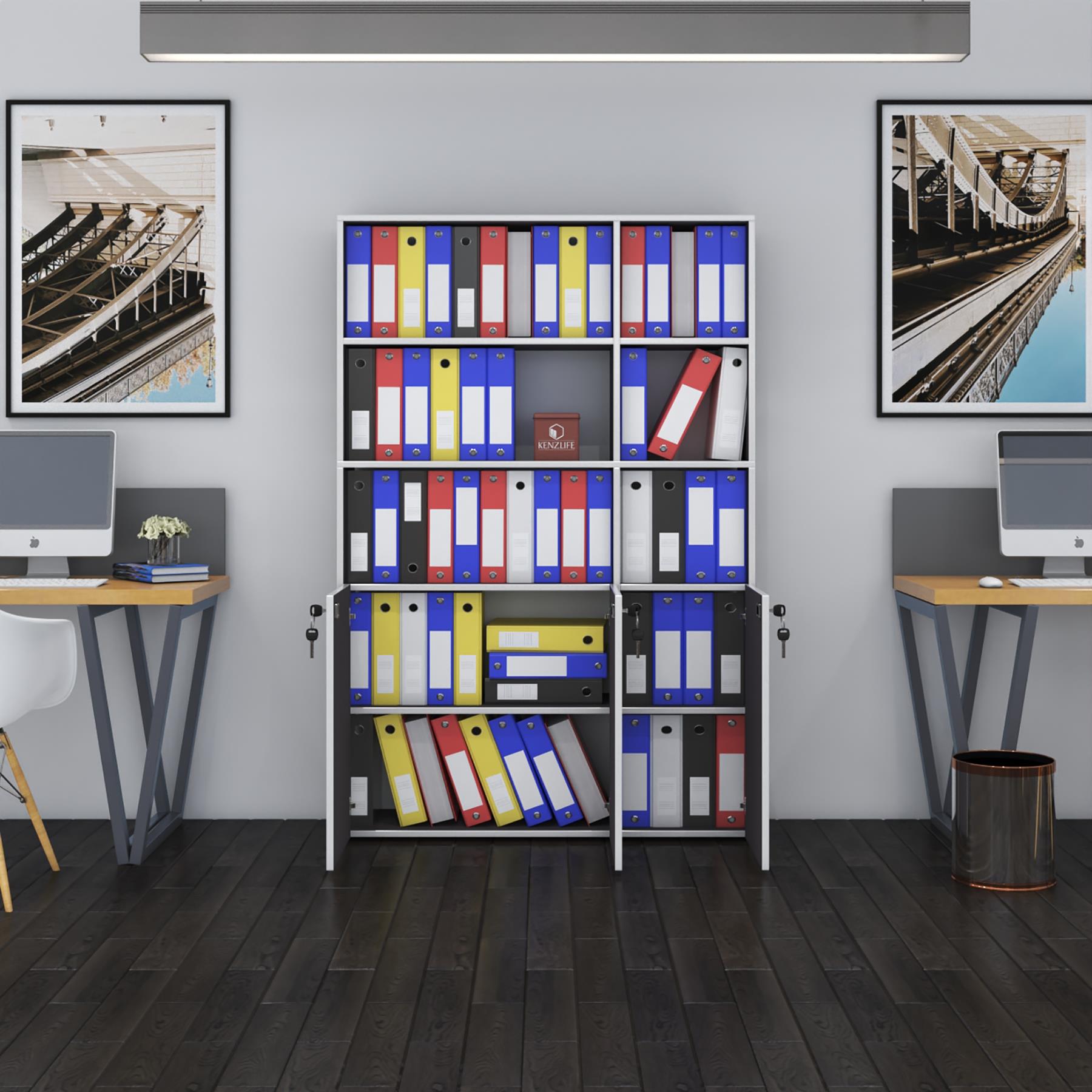 Kenzlife klasör dolabı kilitli alpdem gri 175*120*30 klasörlük kitaplık ofis arkalıksız