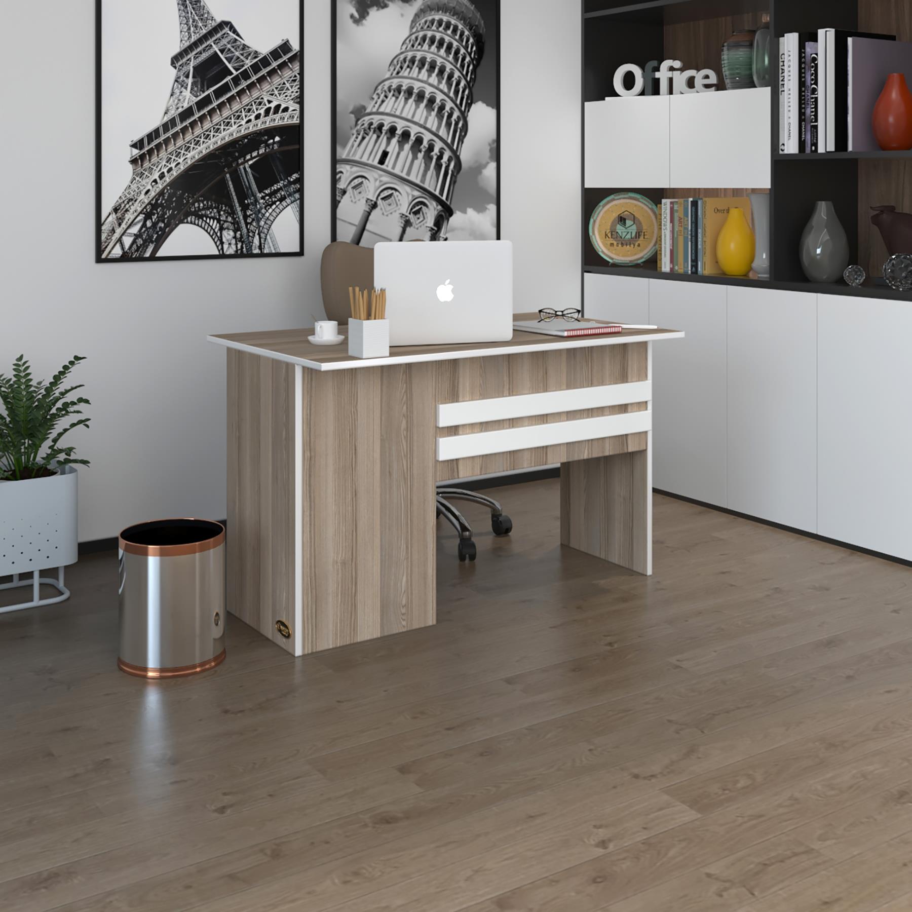 Kenzlife ofis masası kamikaze crd sağ 75*160*60 kilitli kapaklı dolap şeritli bilgisayar çalışma masası