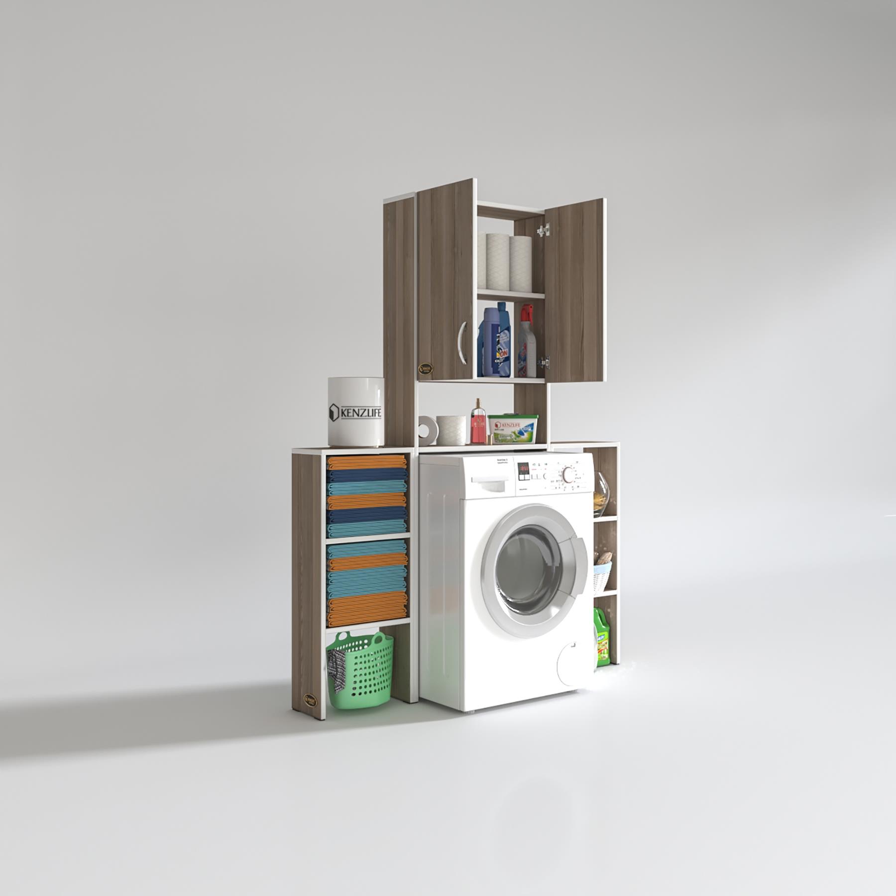 Kenzlife çamaşır makinesi dolabı veronikamaks crd 180*096*20 banyo kapaklı arkalıksız raflı