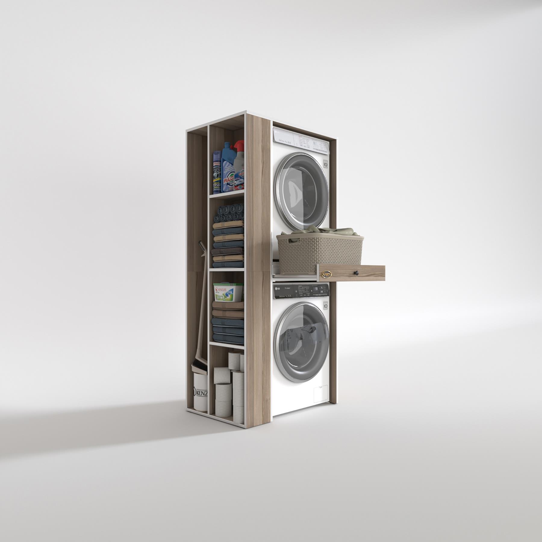 Kenzlife çamaşır-kurutma makinesi dolabı bacce sol crd 187*090*60 çekmeceli banyo